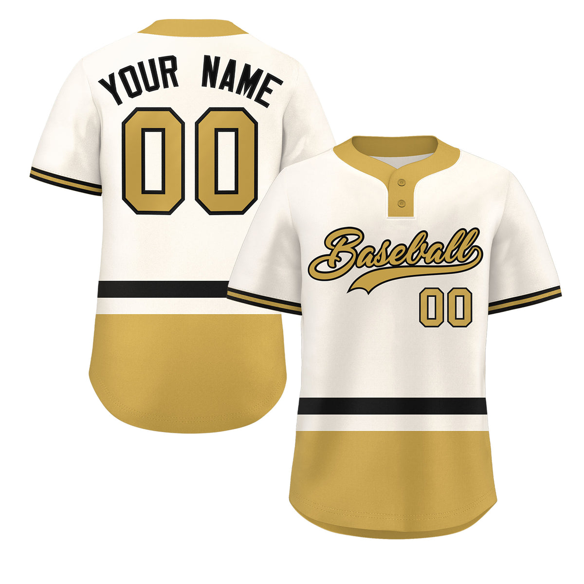 Custom Cream Black-Old Gold Color Block Personalized Authentic Two-Button Softball Jersey