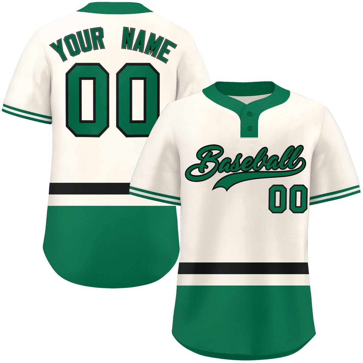 Custom Cream Black-Kelly Green Color Block Personalized Authentic Two-Button Softball Jersey