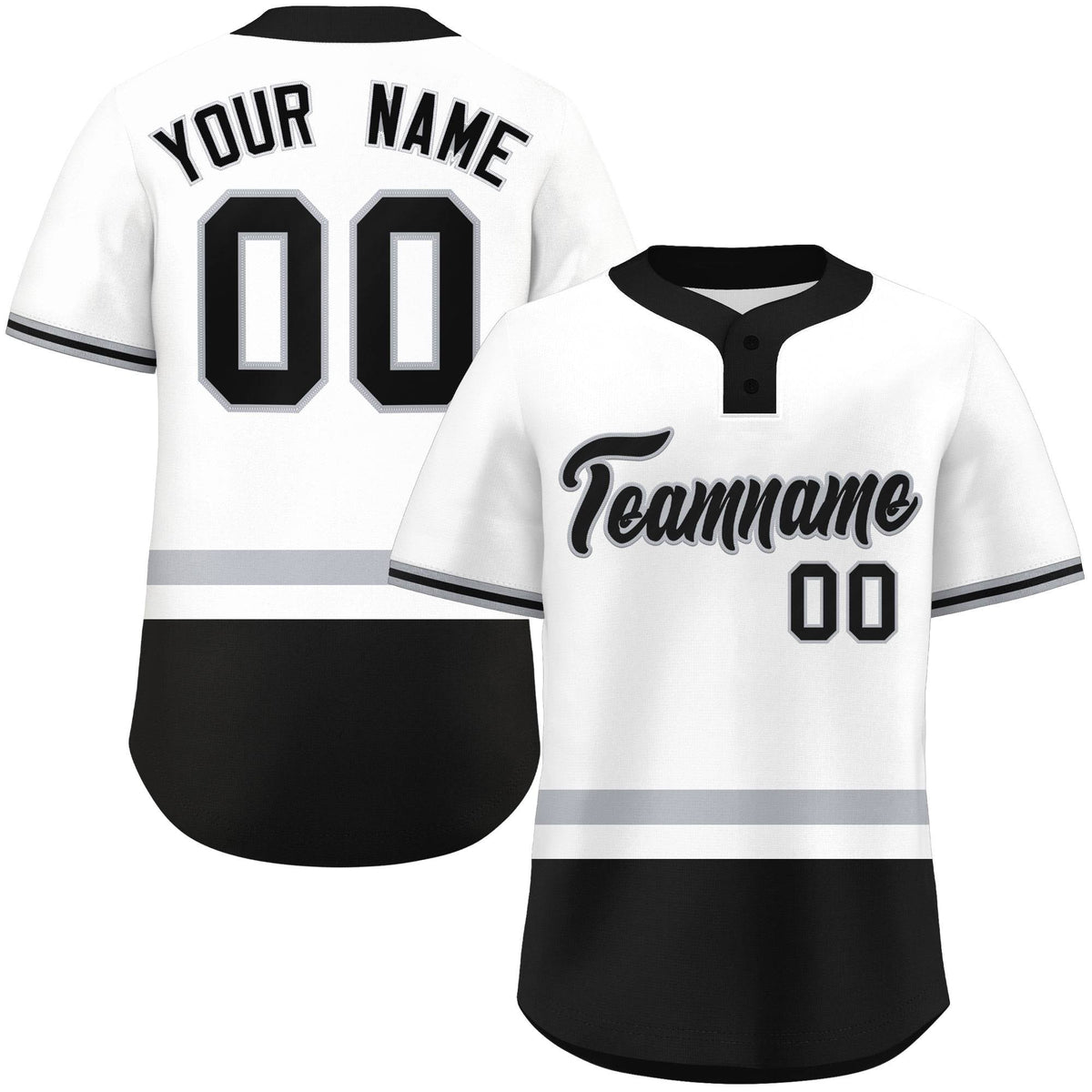 Custom White Gray-Black Color Block Personalized Authentic Two-Button Softball Jersey
