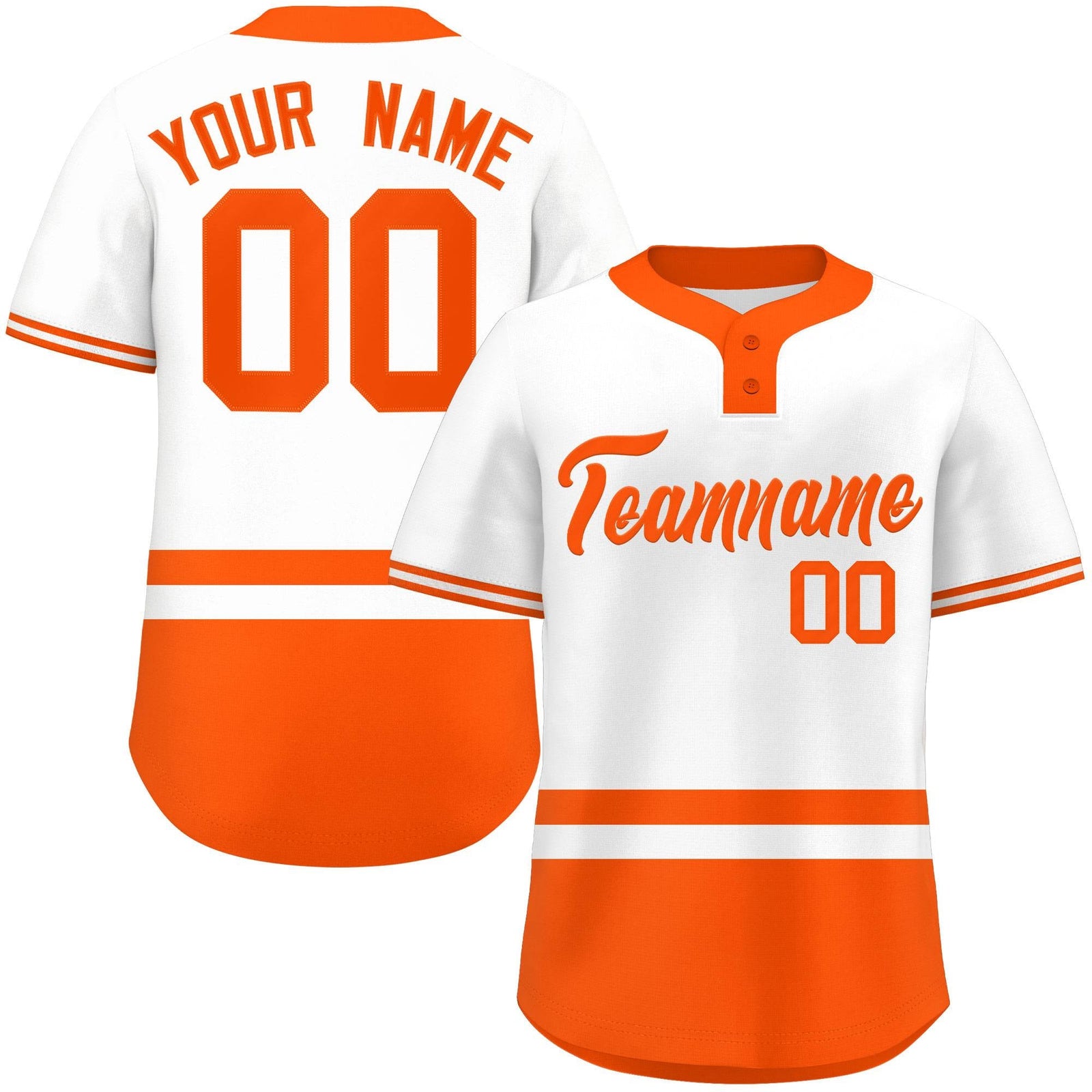 Custom White Orange Color Block Personalized Authentic Two-Button Softball Jersey