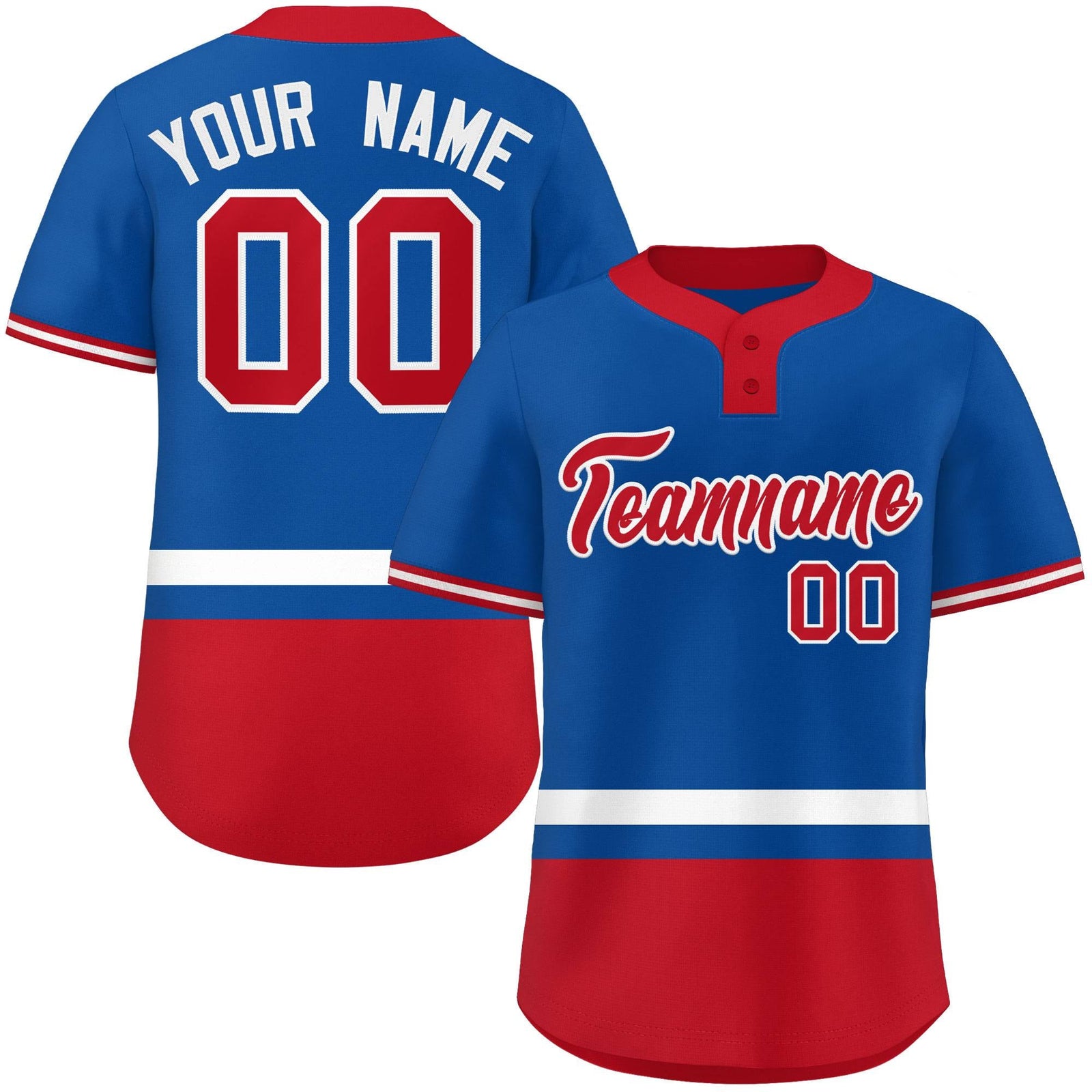Custom Royal White-Red Color Block Personalized Authentic Two-Button Softball Jersey