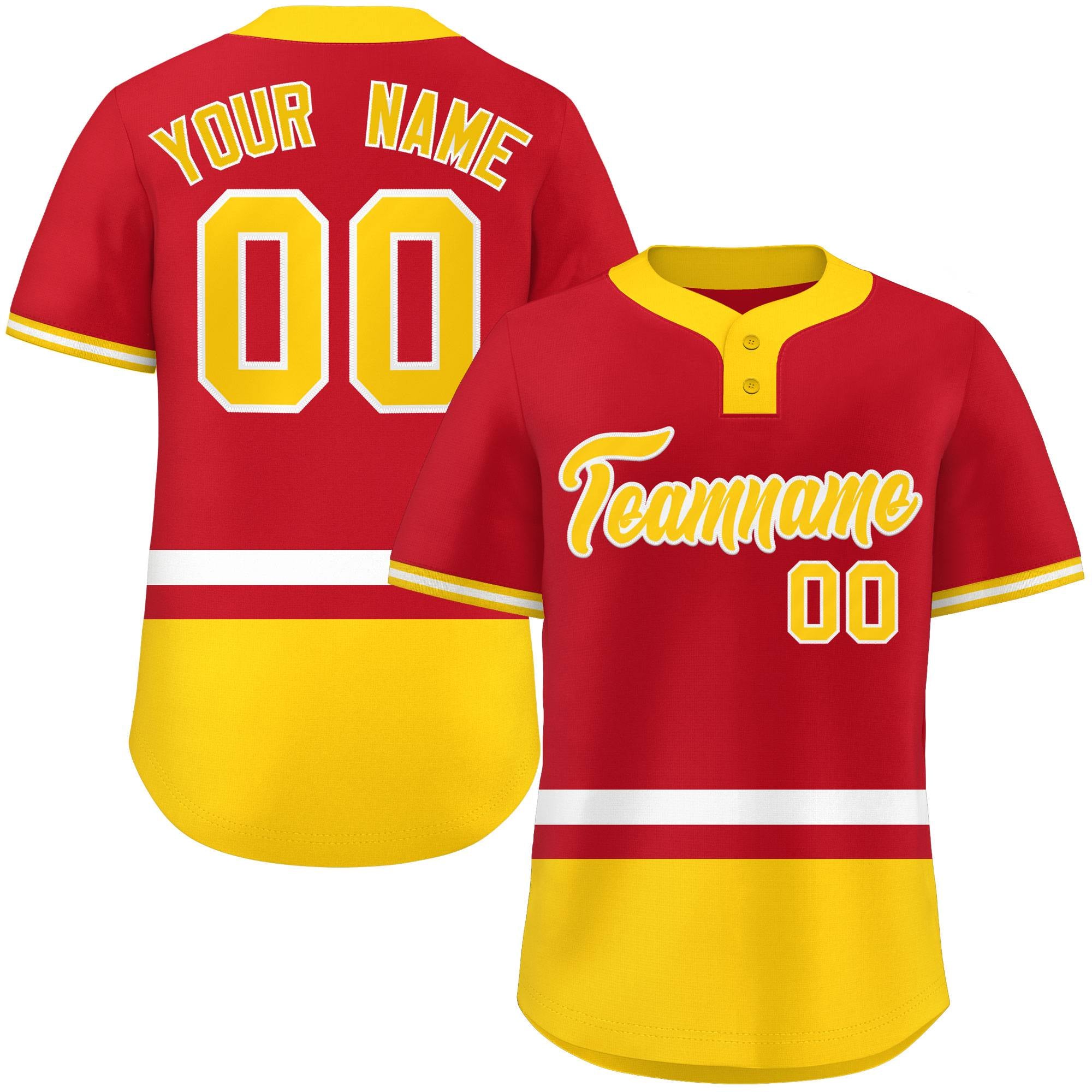 Custom Red White-Gold Color Block Personalized Authentic Two-Button Softball Jersey