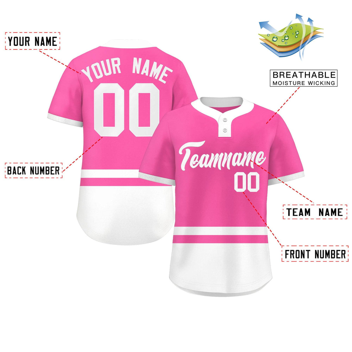 Custom Pink White Color Block Personalized Authentic Two-Button Softball Jersey