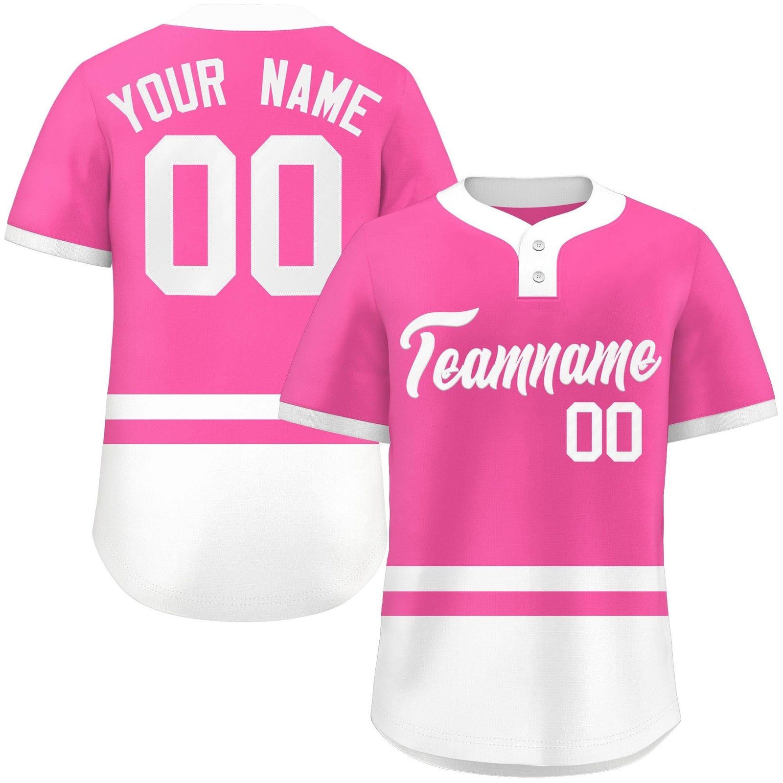 Custom Pink White Color Block Personalized Authentic Two-Button Softball Jersey