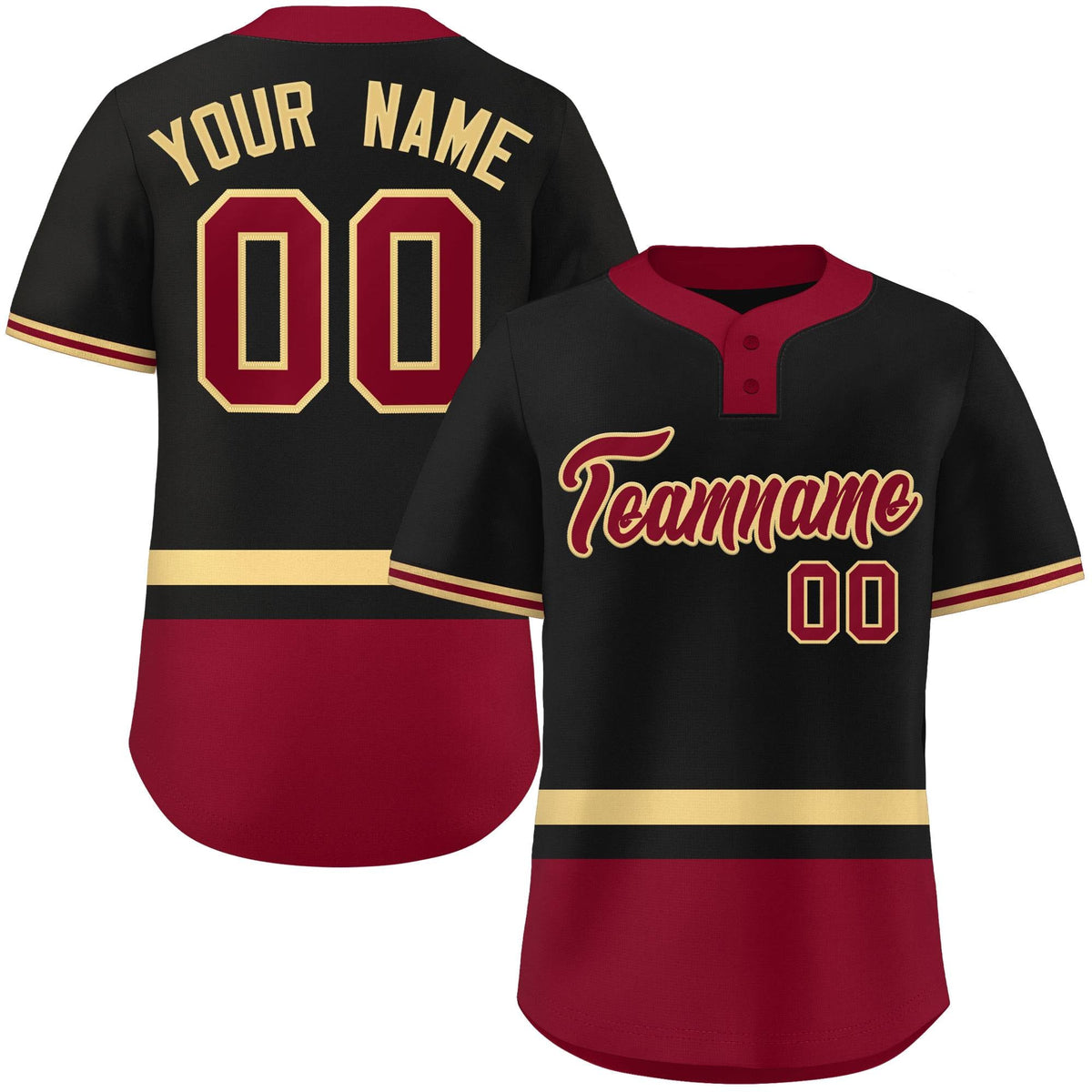 Custom Black Khaki-Crimson Color Block Personalized Authentic Two-Button Softball Jersey