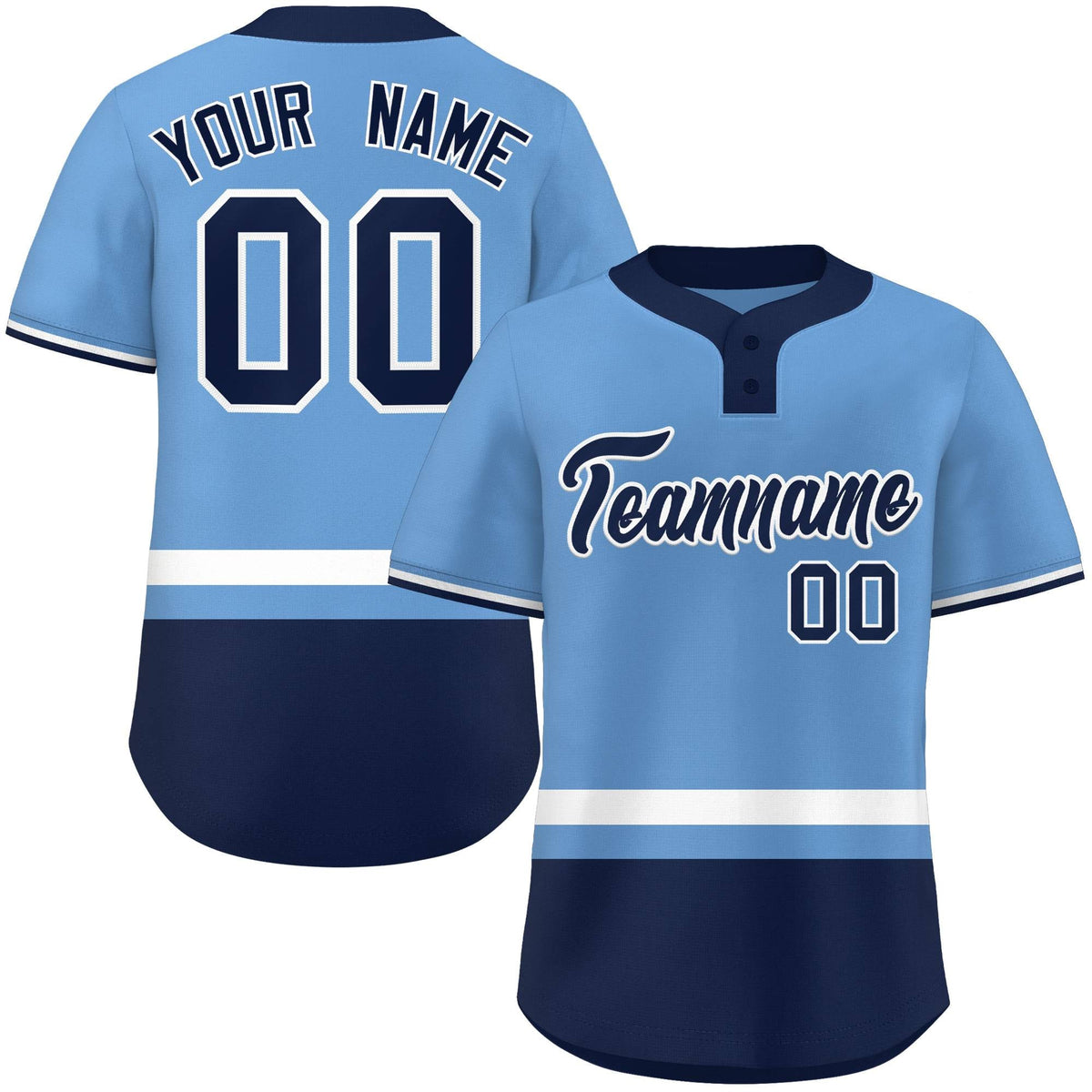Custom Light Blue White-Navy Color Block Personalized Authentic Two-Button Softball Jersey