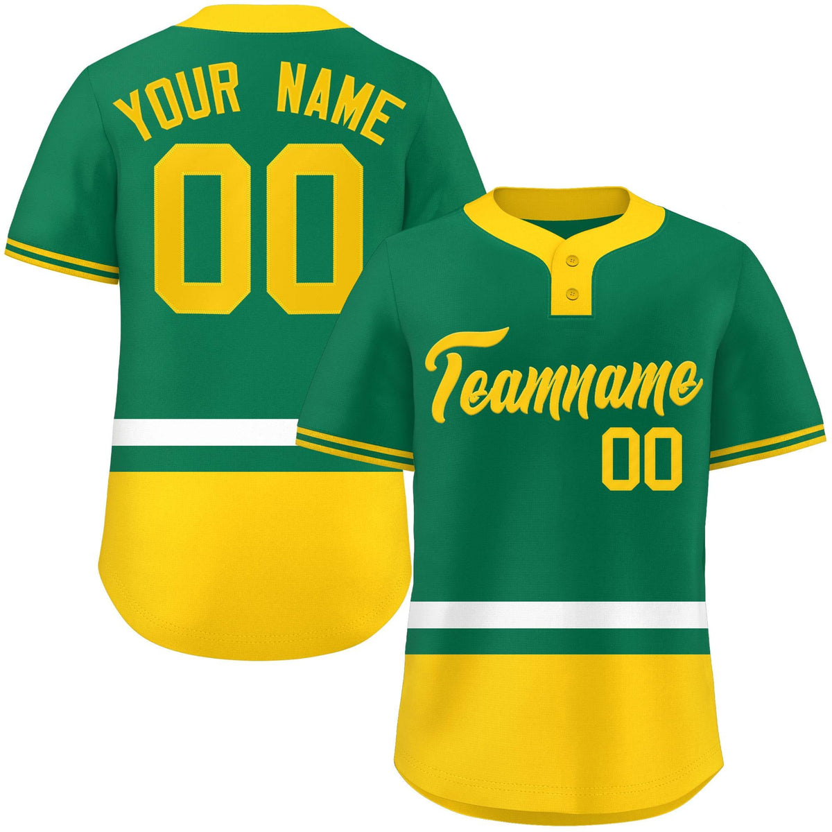 Custom Kelly Green White-Gold Color Block Personalized Authentic Two-Button Softball Jersey
