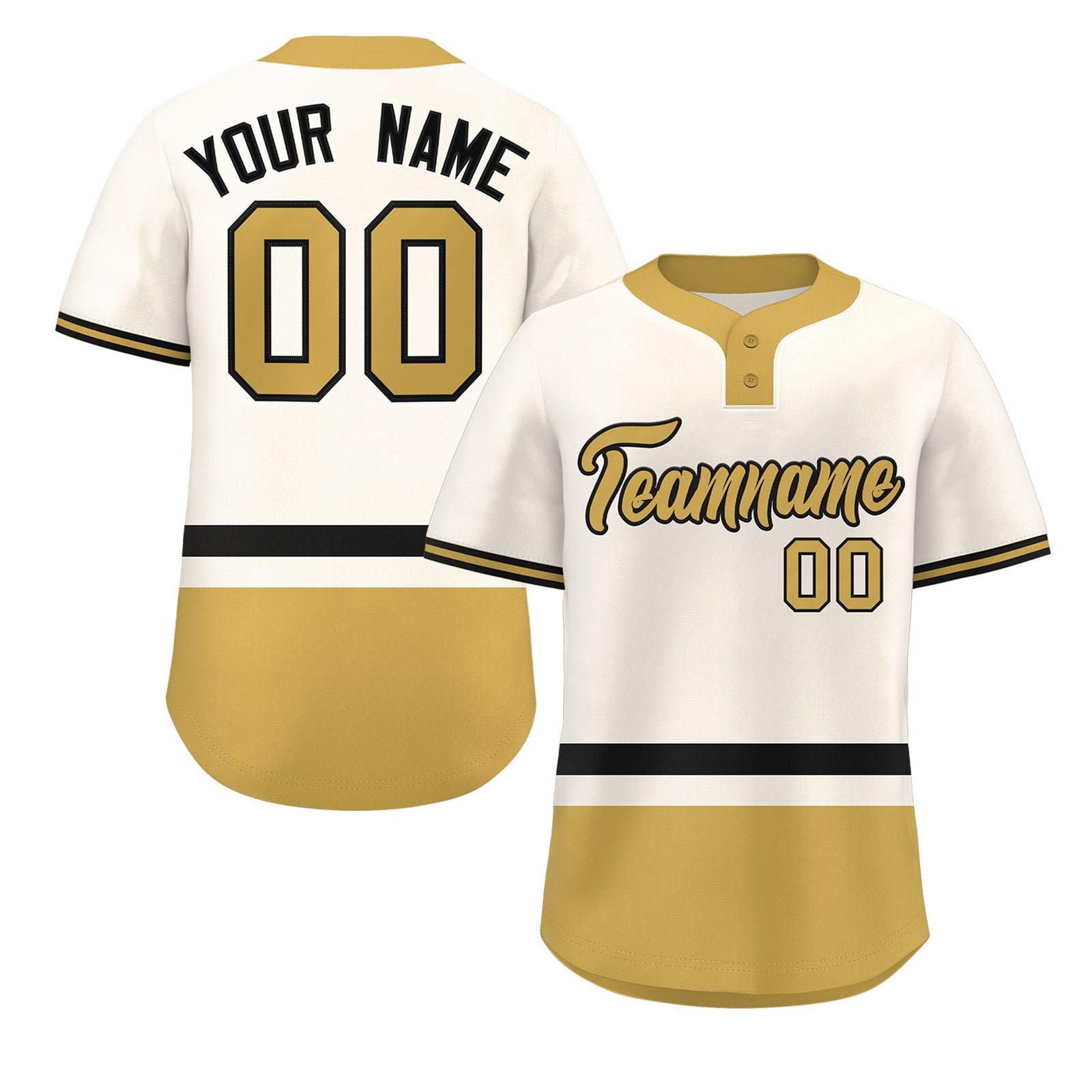 Custom Cream Black-Old Gold Color Block Personalized Authentic Two-Button Softball Jersey