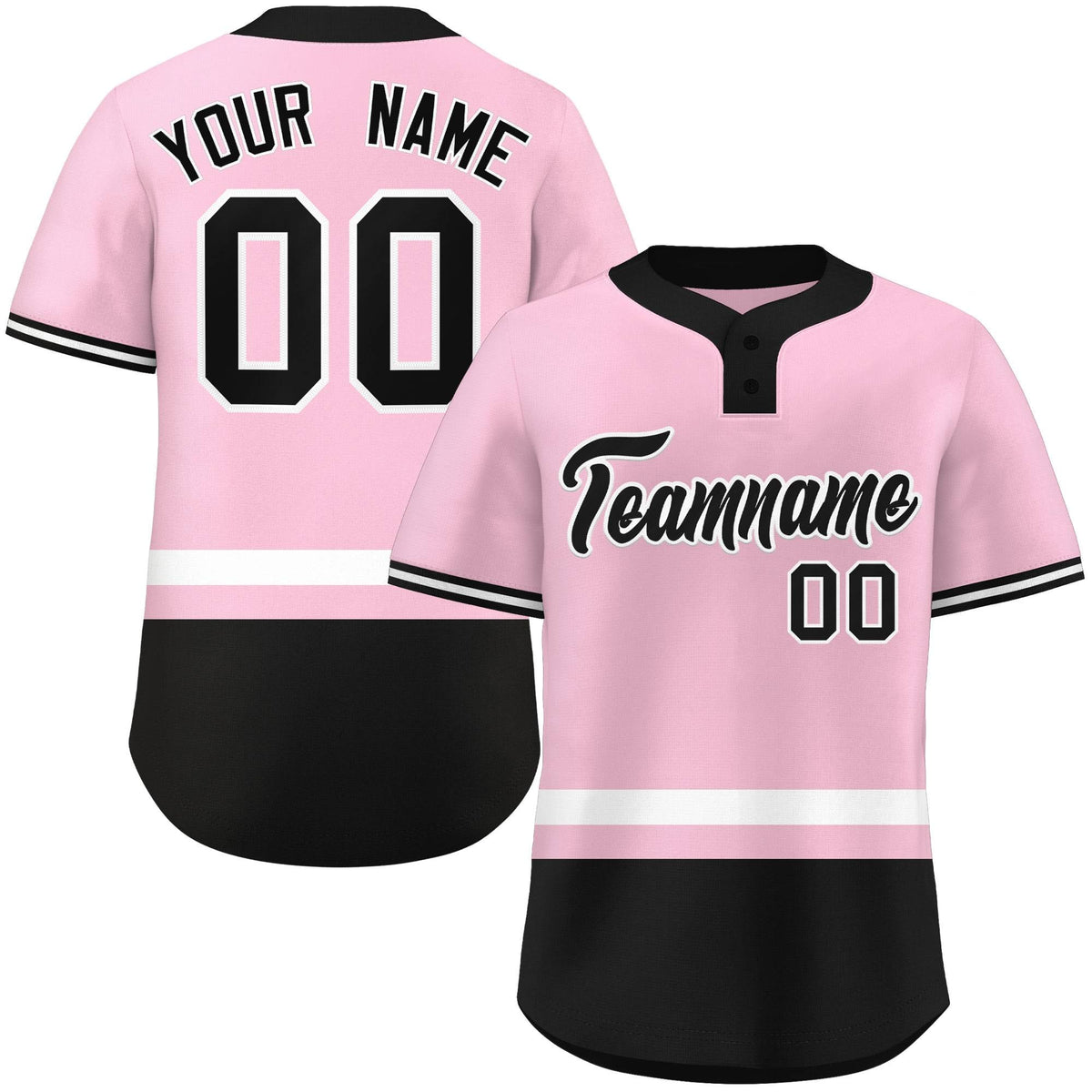 Custom Light Pink White-Black Color Block Personalized Authentic Two-Button Softball Jersey