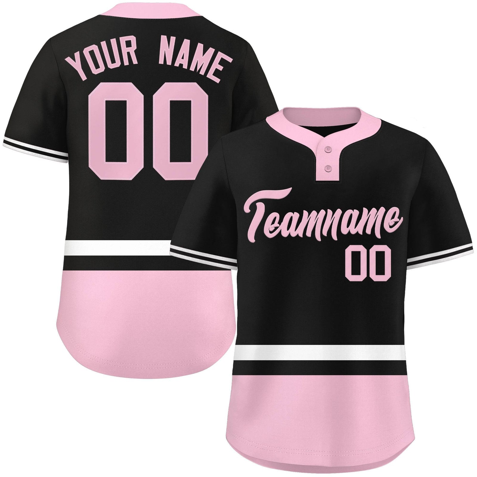 Custom Black White-Lt Pink Color Block Personalized Authentic Two-Button Softball Jersey