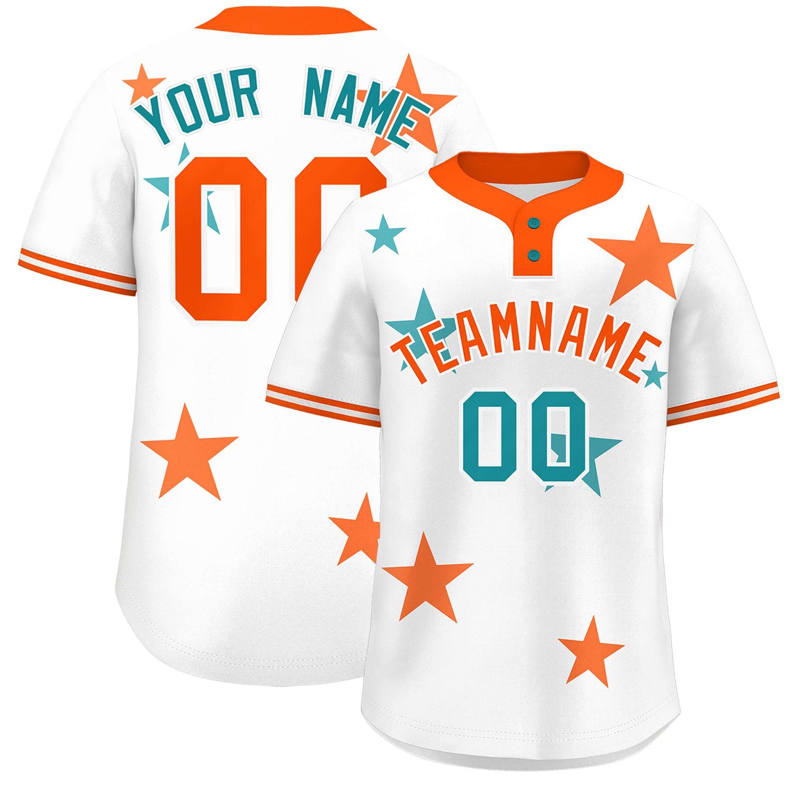 Custom White Orange Personalized Star Graffiti Pattern Authentic Two-Button Baseball Jersey