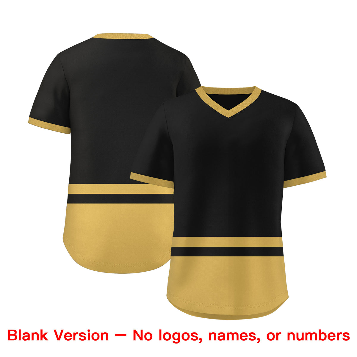 Custom Black Old Gold Color Block Personalized V-Neck Authentic Pullover Baseball Jersey