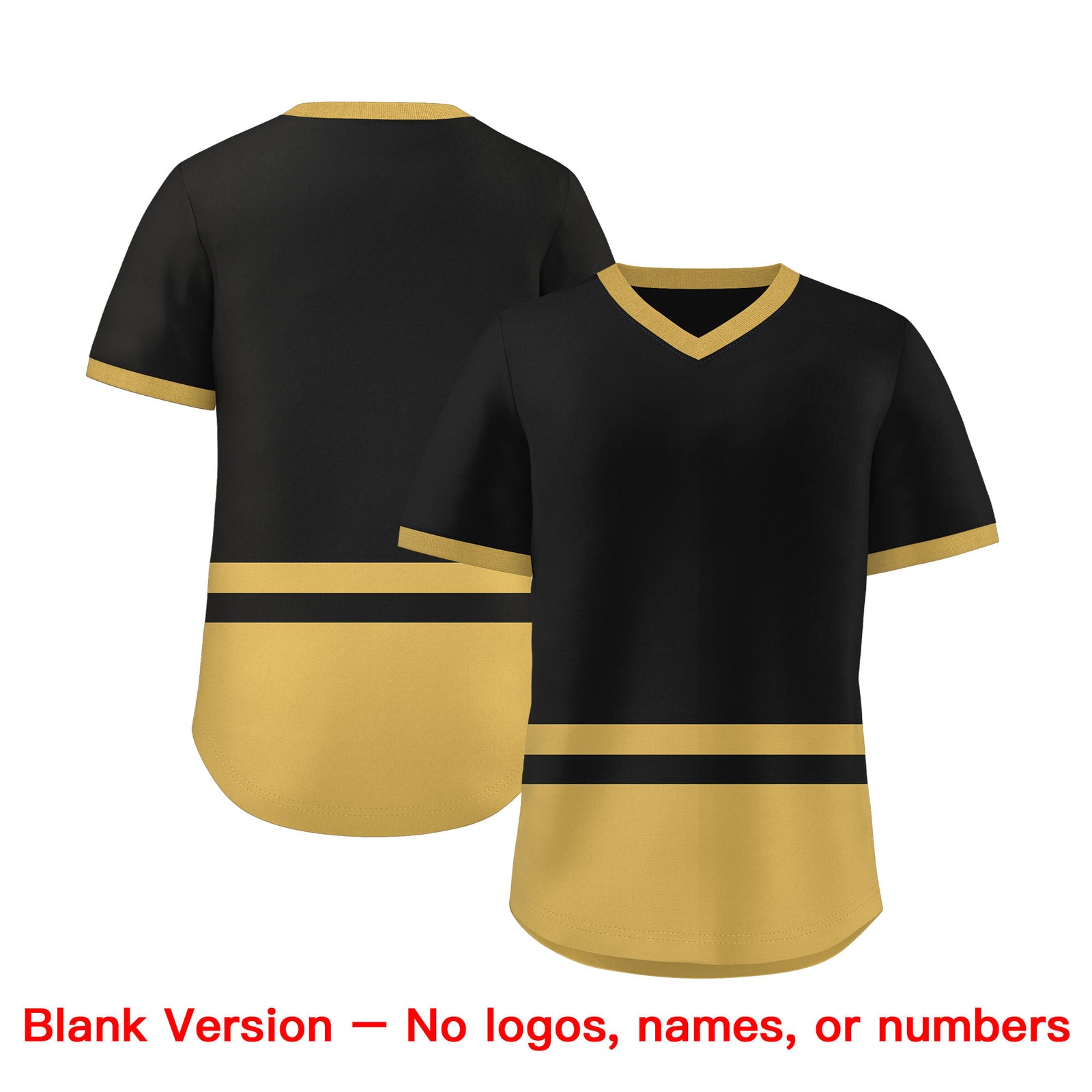 Custom Black Old Gold Color Block Personalized V-Neck Authentic Pullover Baseball Jersey