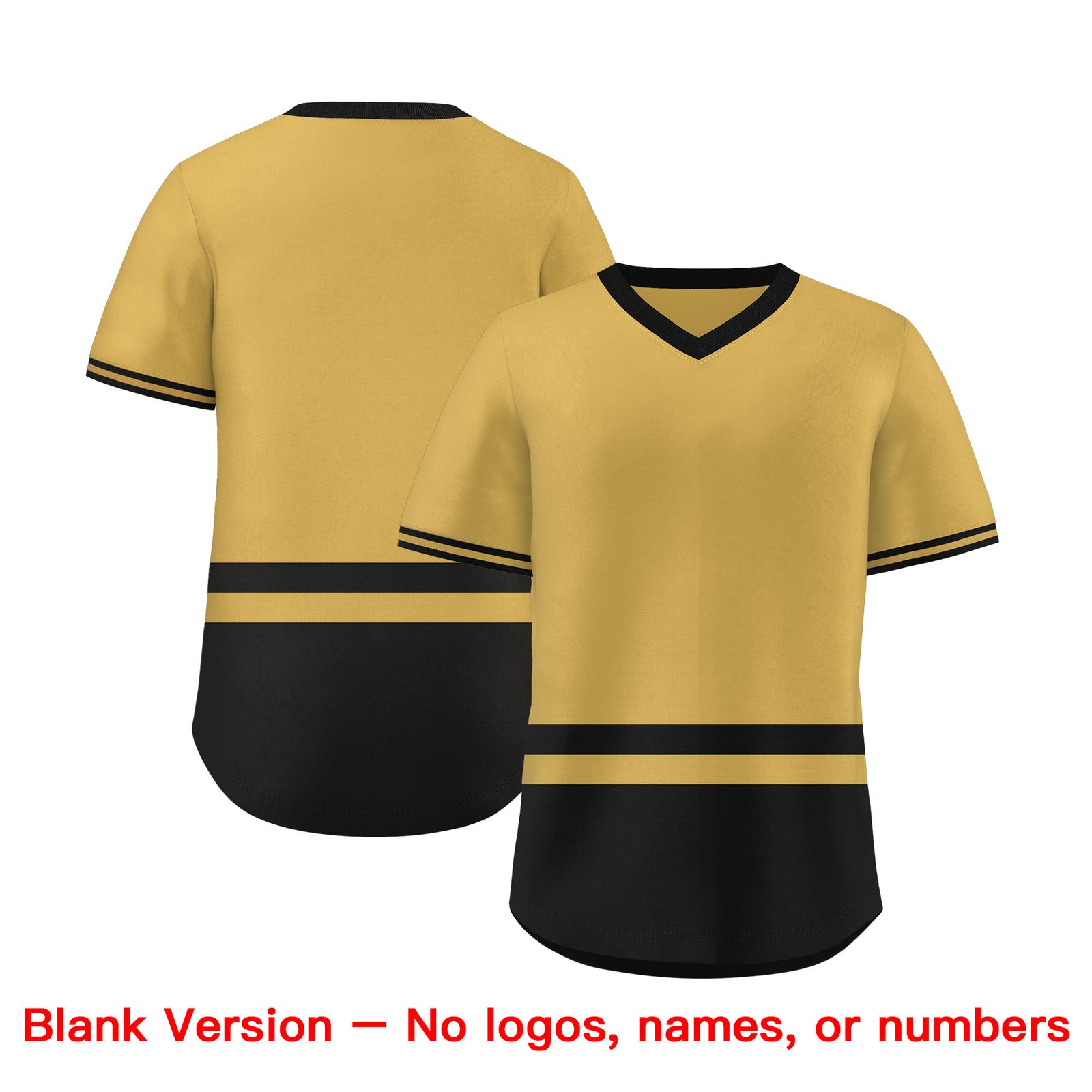 Custom Gold Black Color Block Personalized V-Neck Authentic Pullover Baseball Jersey