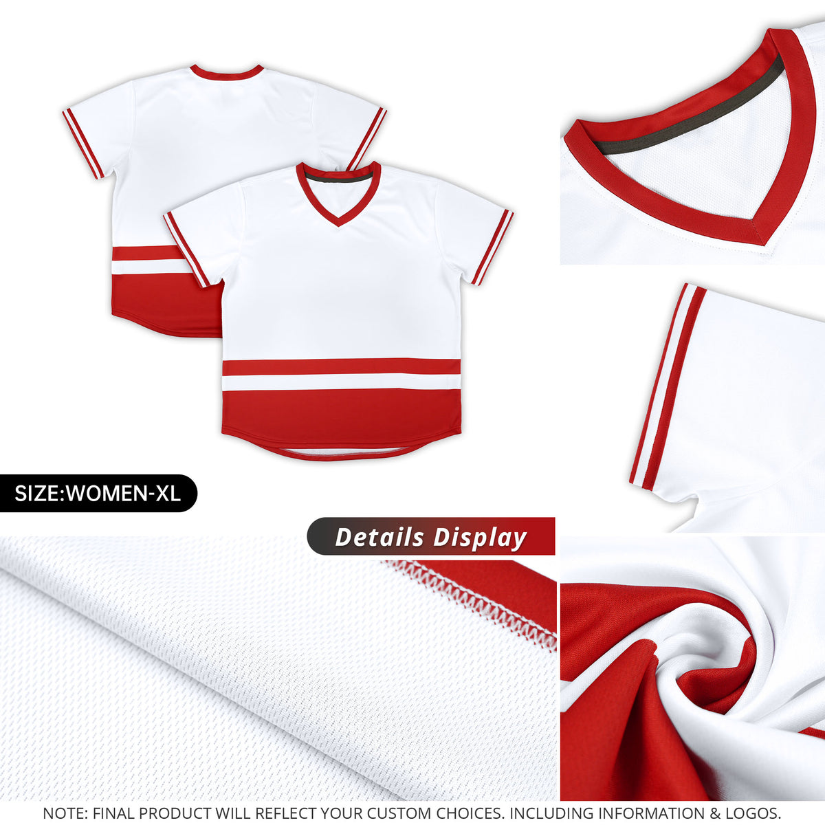 Custom White Red Color Block Personalized V-Neck Authentic Pullover Baseball Jersey
