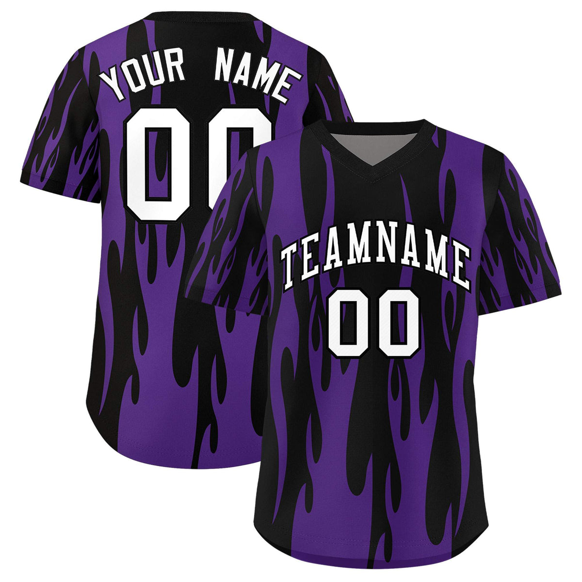 Custom Black Purple Flame Pattern Authentic Pullover Baseball Jersey