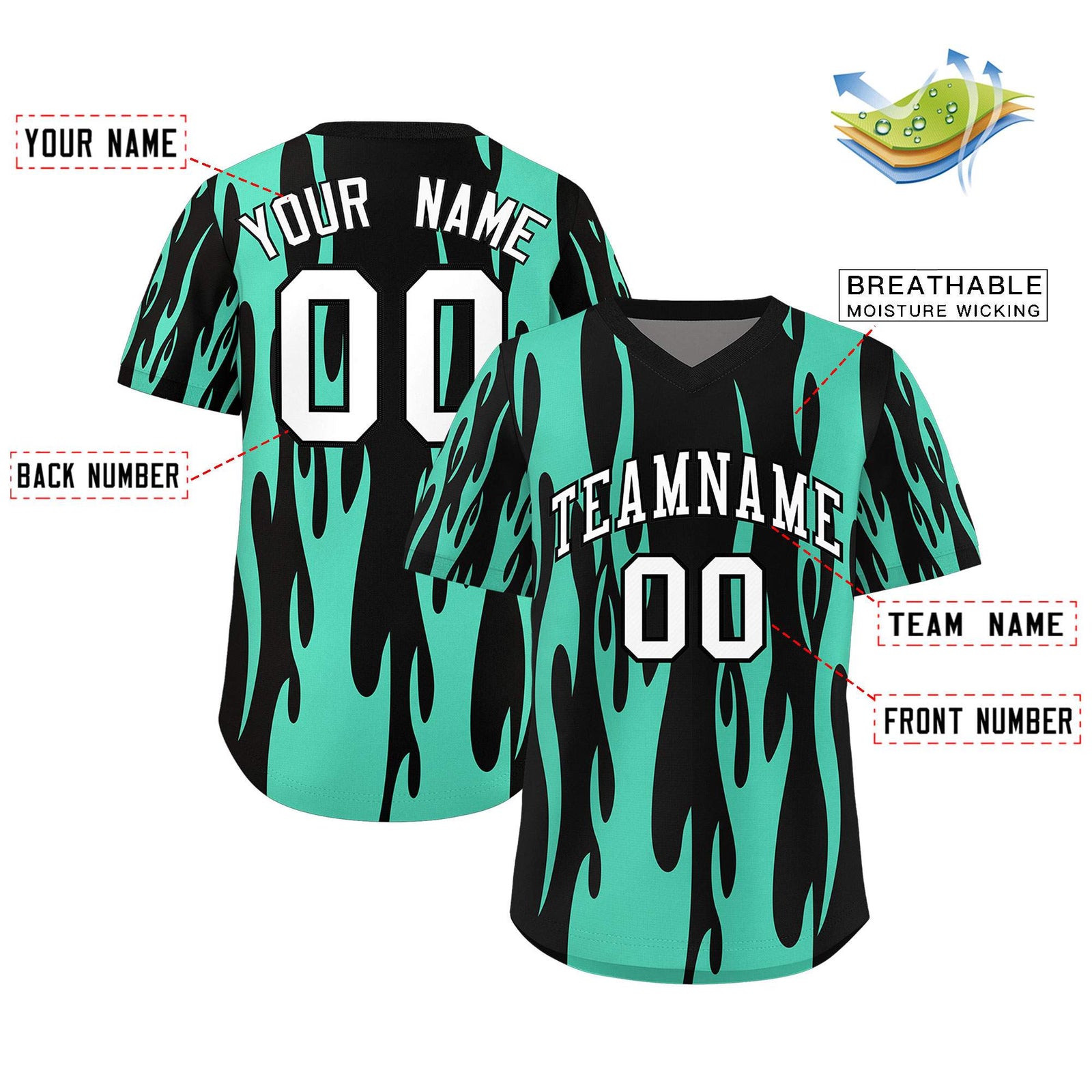 Custom Black Bright Green Flame Pattern Authentic Pullover Baseball Jersey