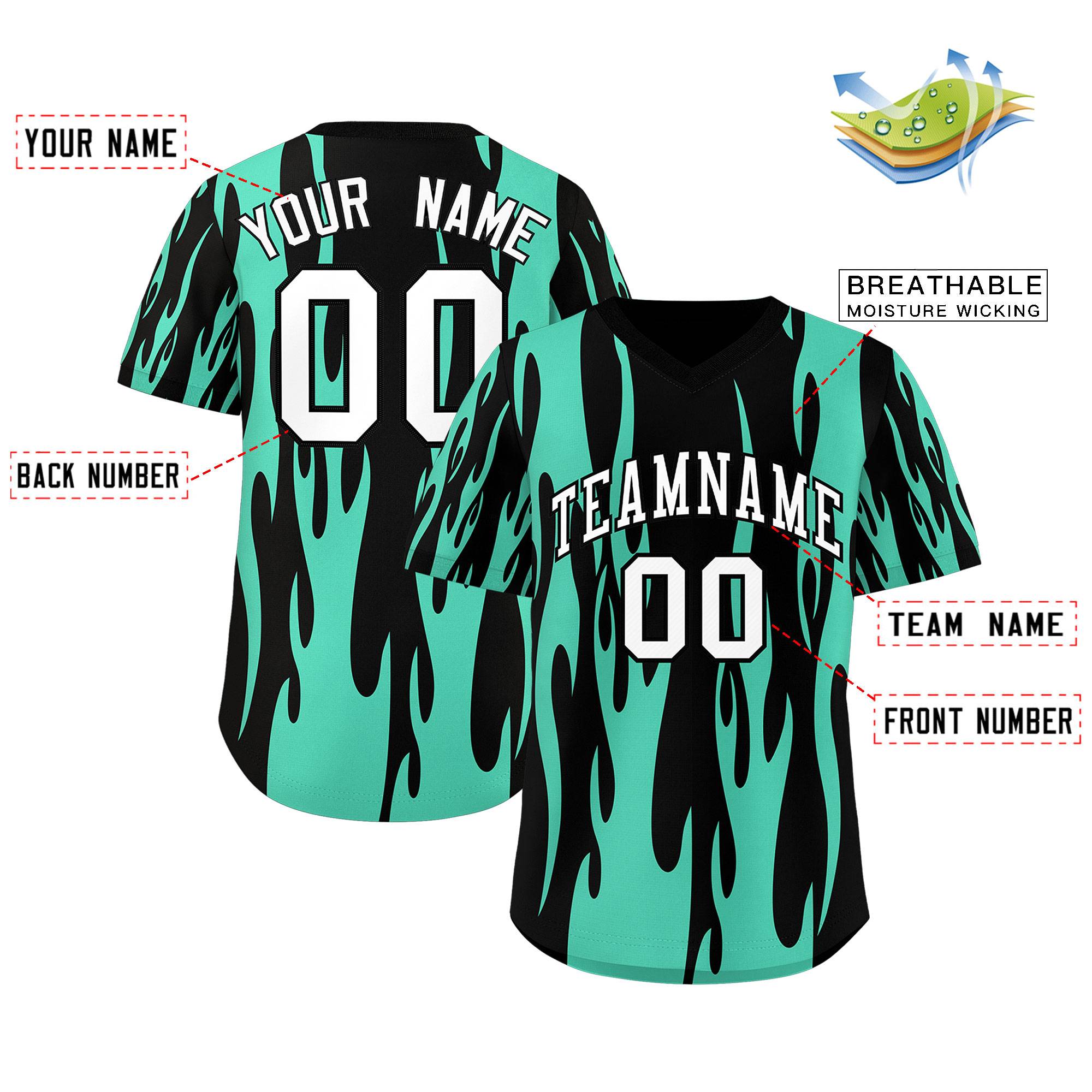 Custom Black Bright Green Flame Pattern Authentic Pullover Baseball Jersey