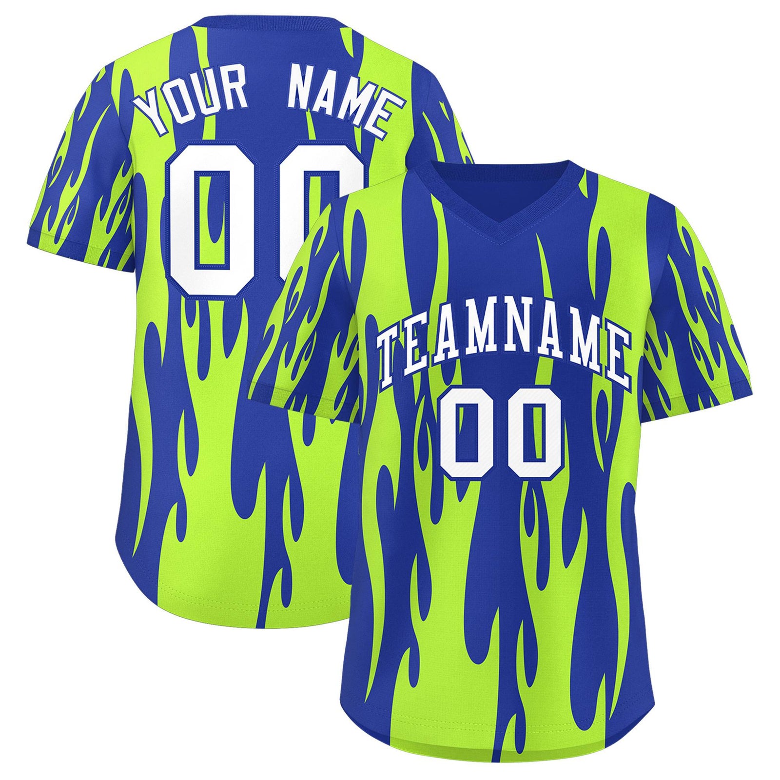 Custom Royal Neon Green Flame Pattern Authentic Pullover Baseball Jersey