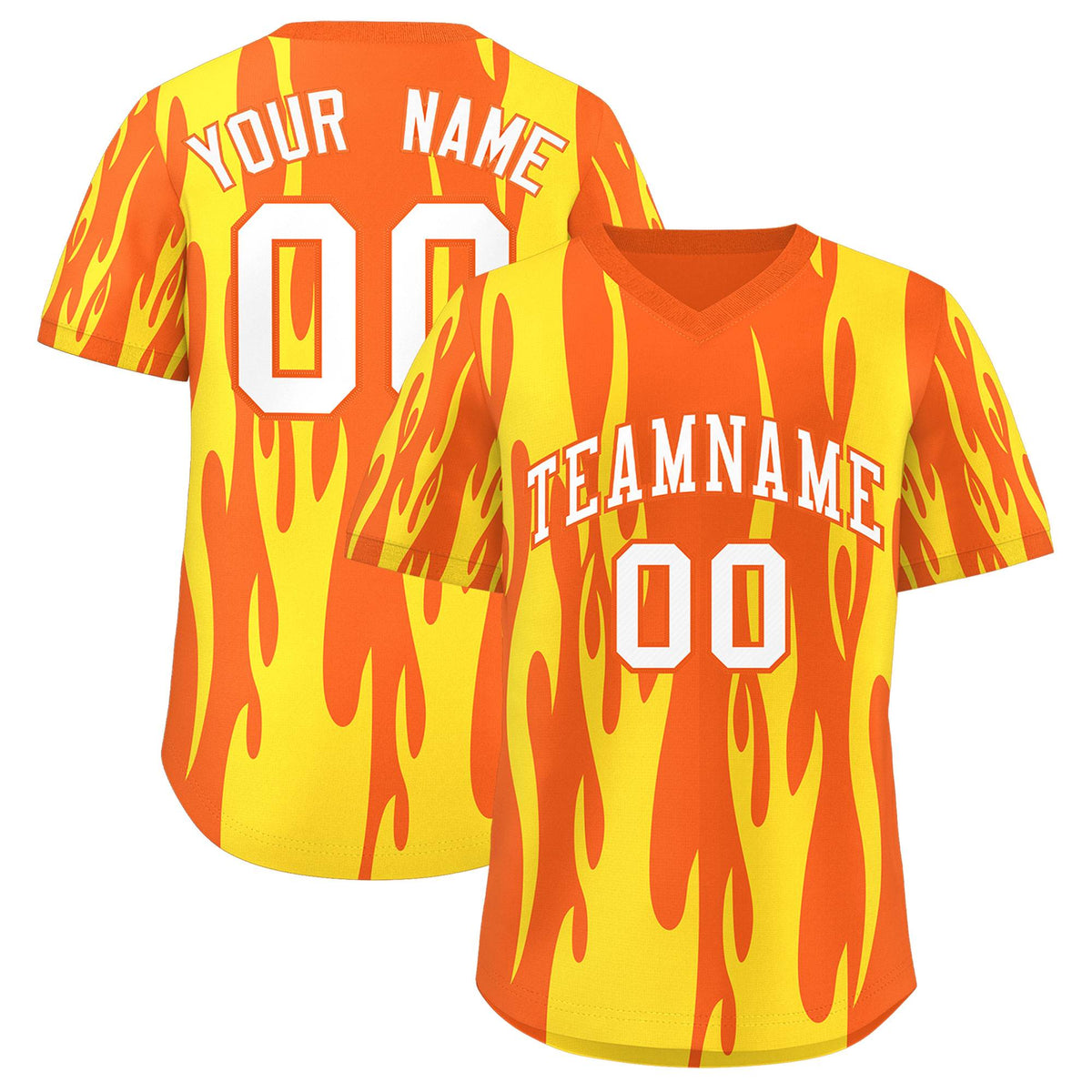 Custom Orange Gold Flame Pattern Authentic Pullover Baseball Jersey