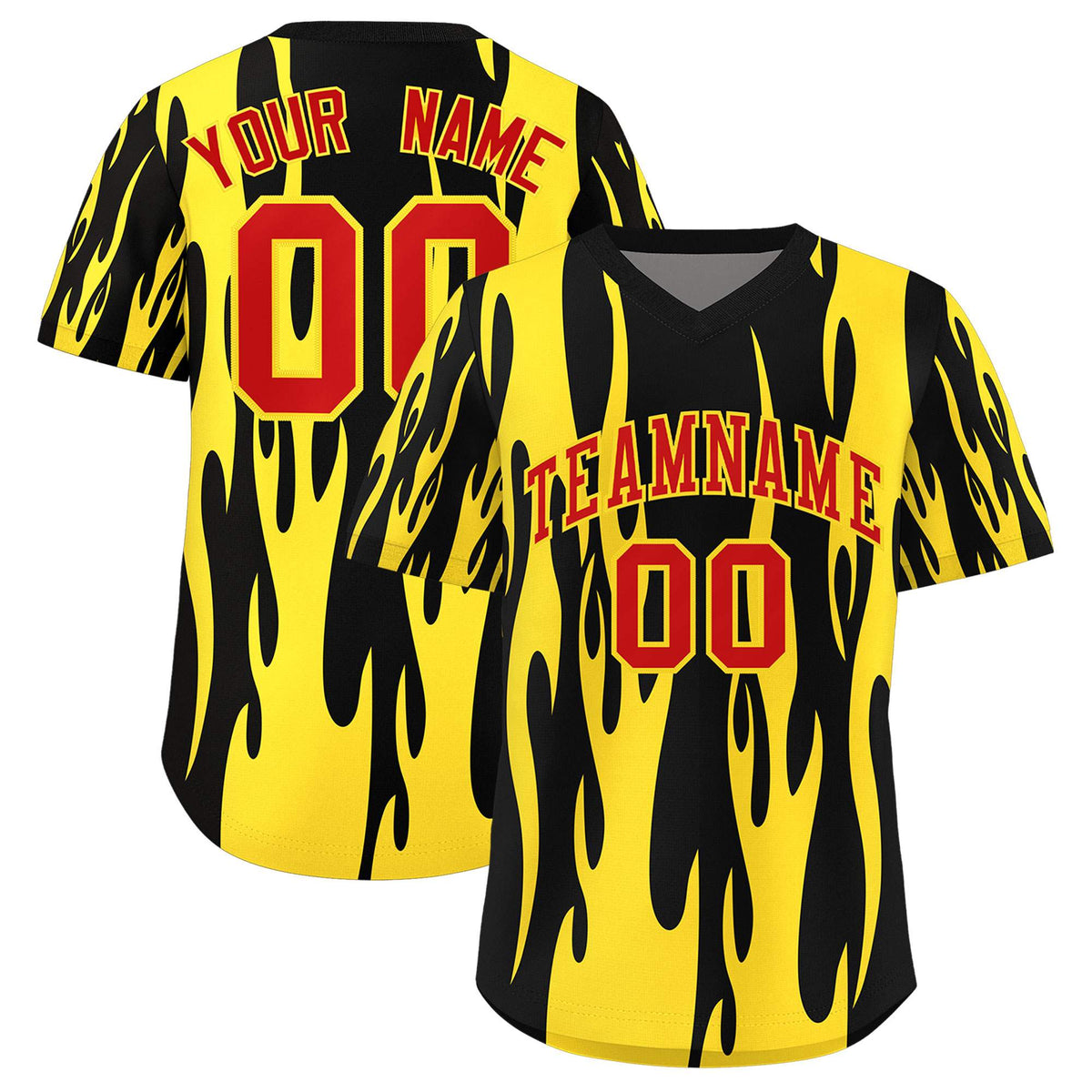 Custom Black Gold Flame Pattern Authentic Pullover Baseball Jersey