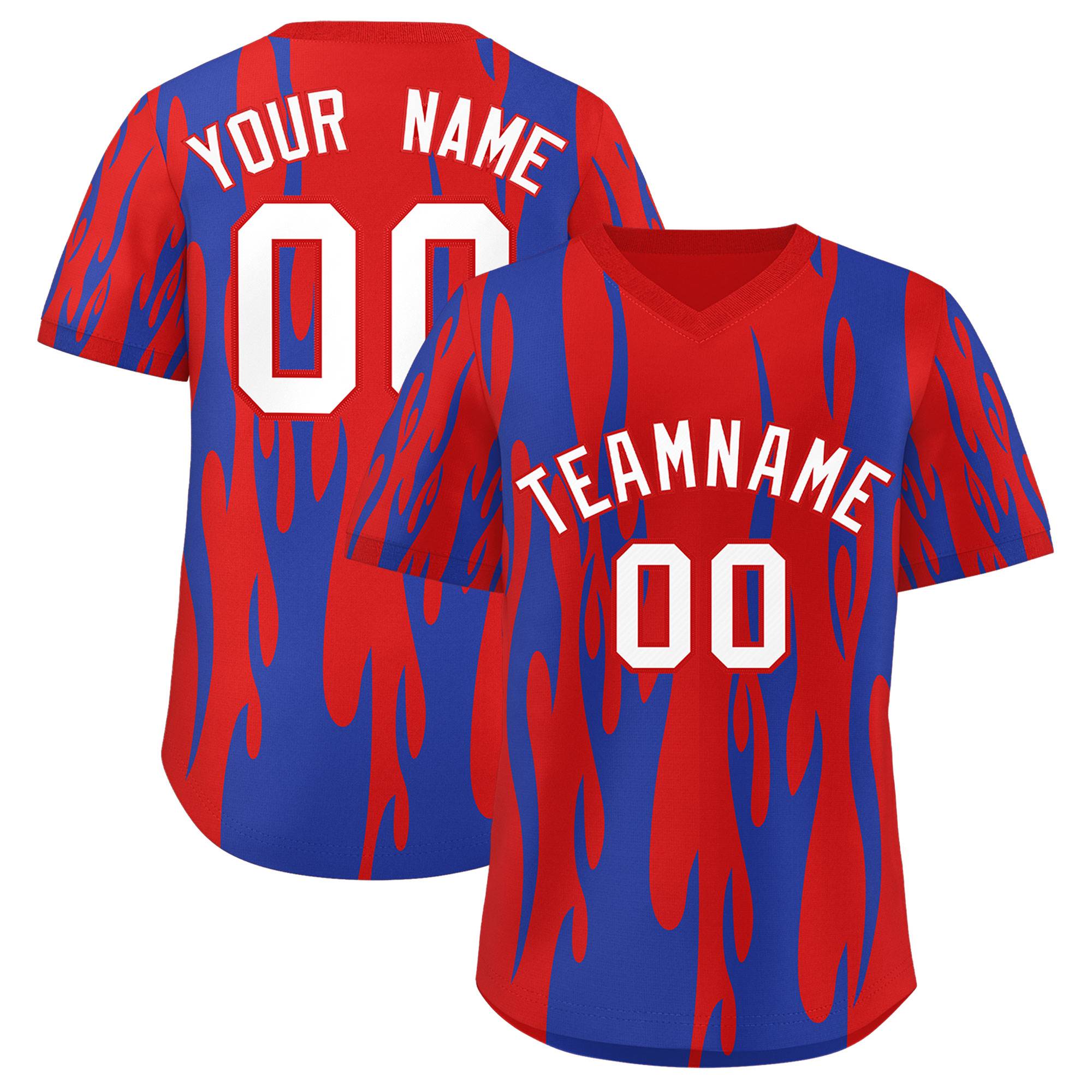 Custom Red Royal Flame Pattern Authentic Pullover Baseball Jersey