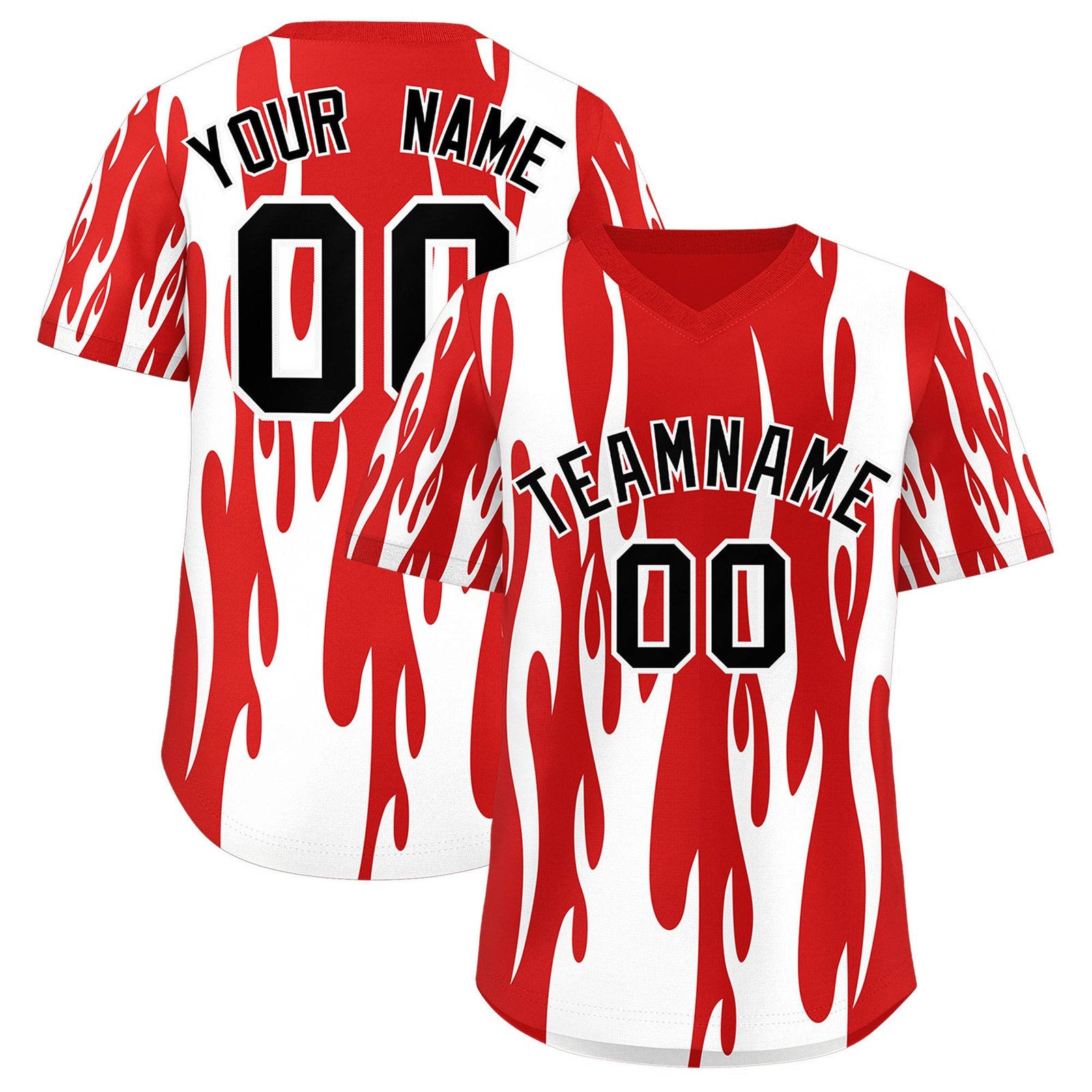 Custom Red White Flame Pattern Authentic Pullover Baseball Jersey
