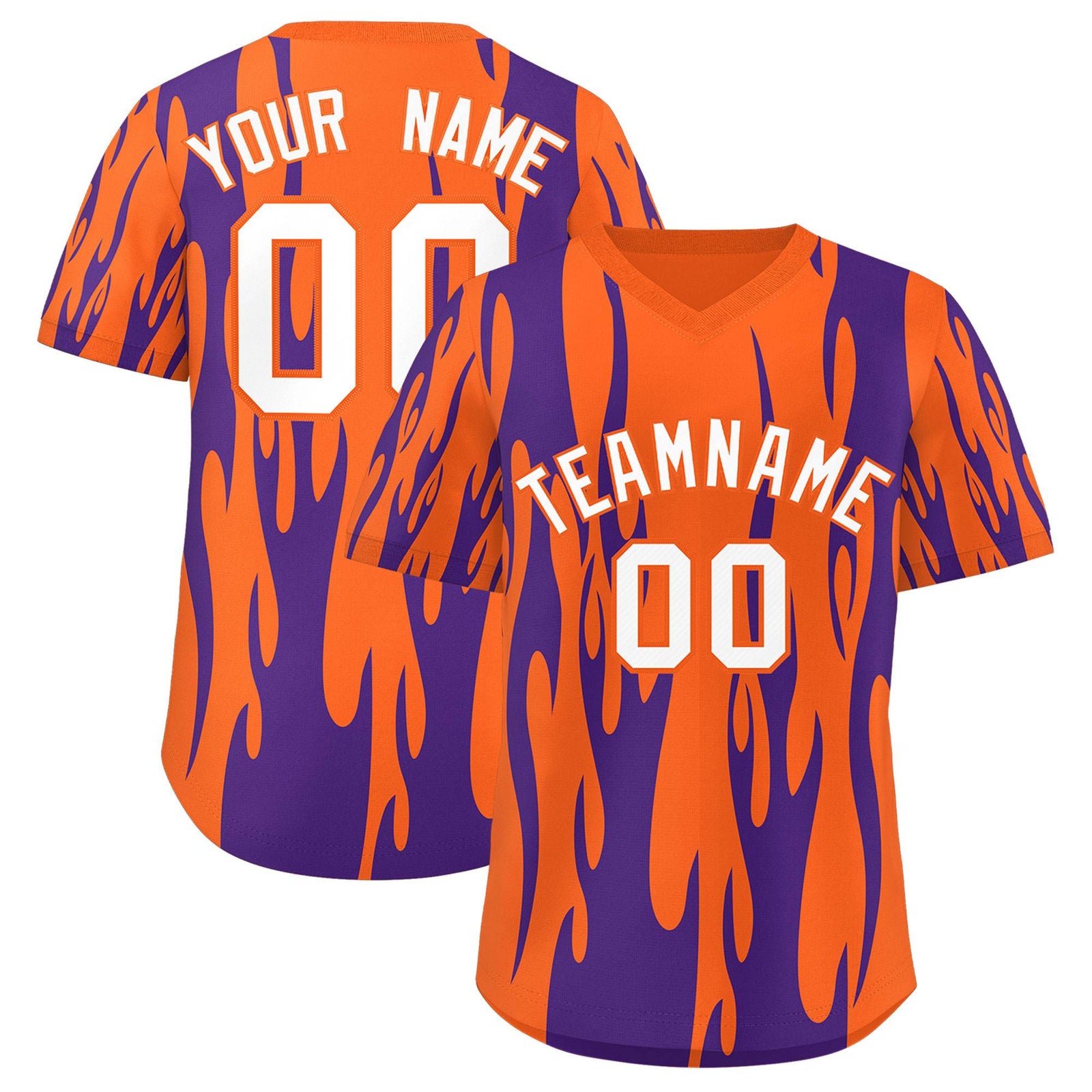 Custom Orange Purple Flame Pattern Authentic Pullover Baseball Jersey