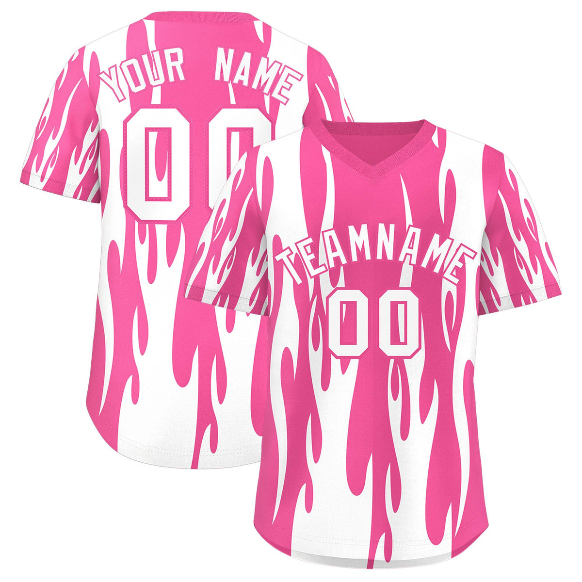 Custom Pink White Flame Pattern Authentic Pullover Baseball Jersey