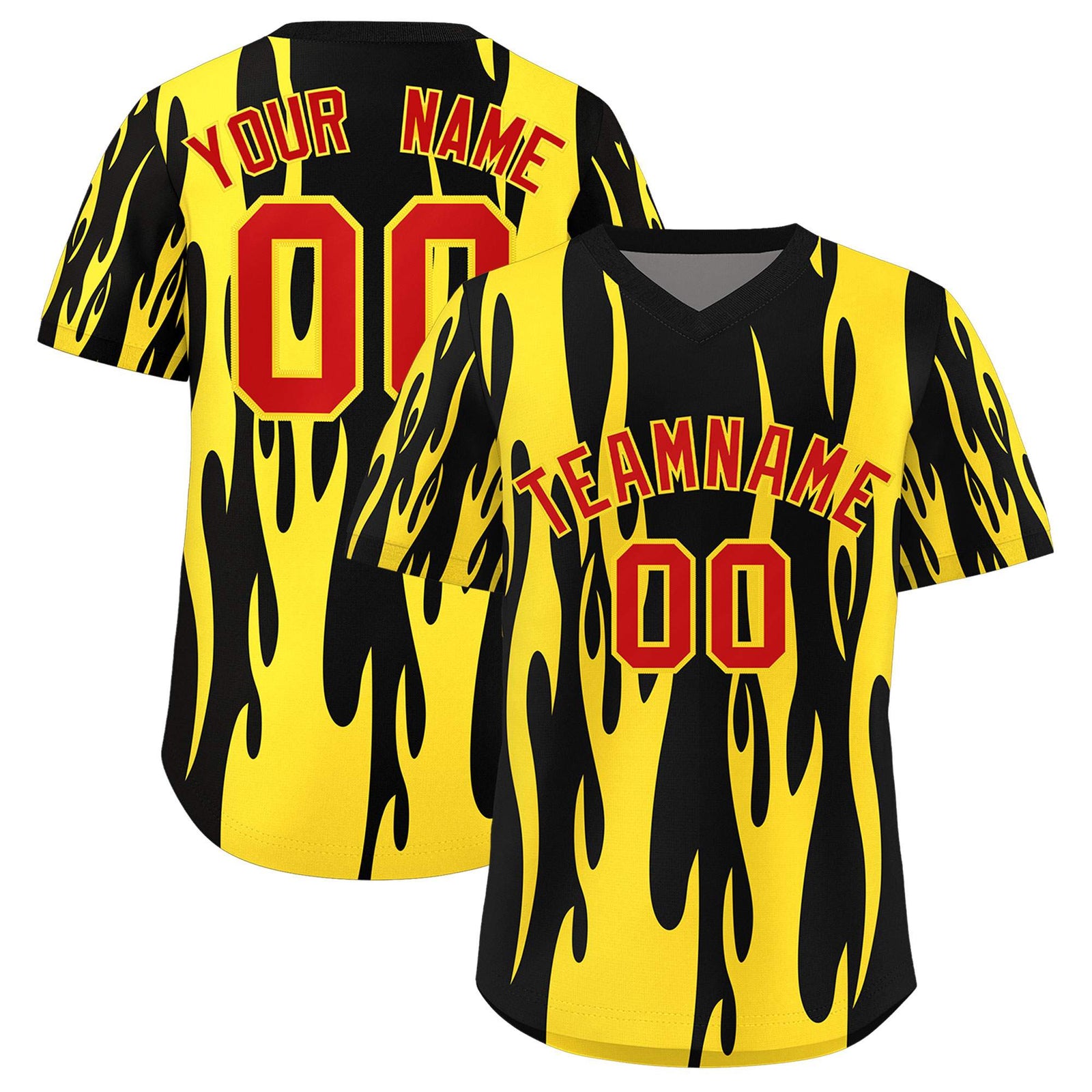 Custom Black Gold Flame Pattern Authentic Pullover Baseball Jersey