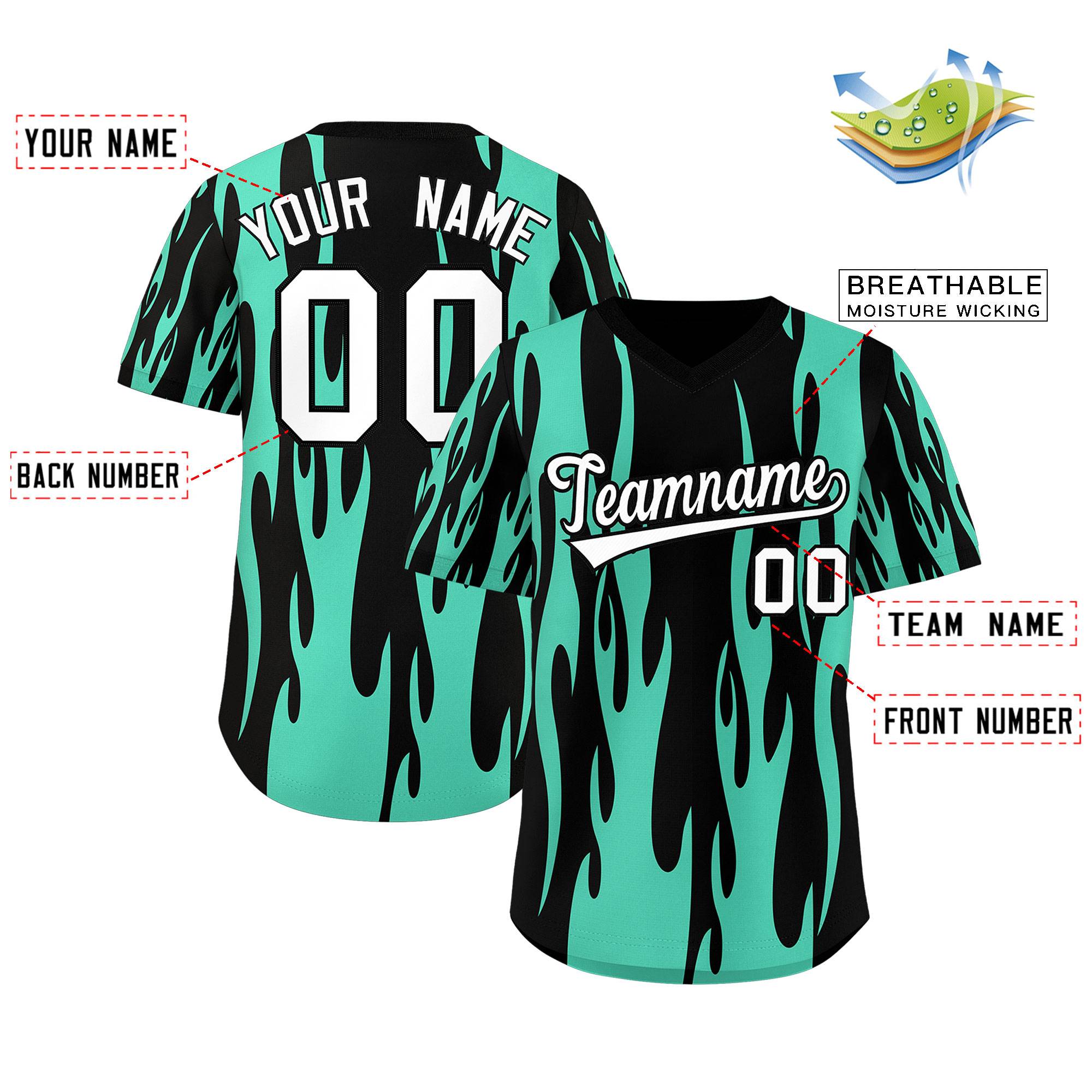 Custom Black Bright Green Flame Pattern Authentic Pullover Baseball Jersey