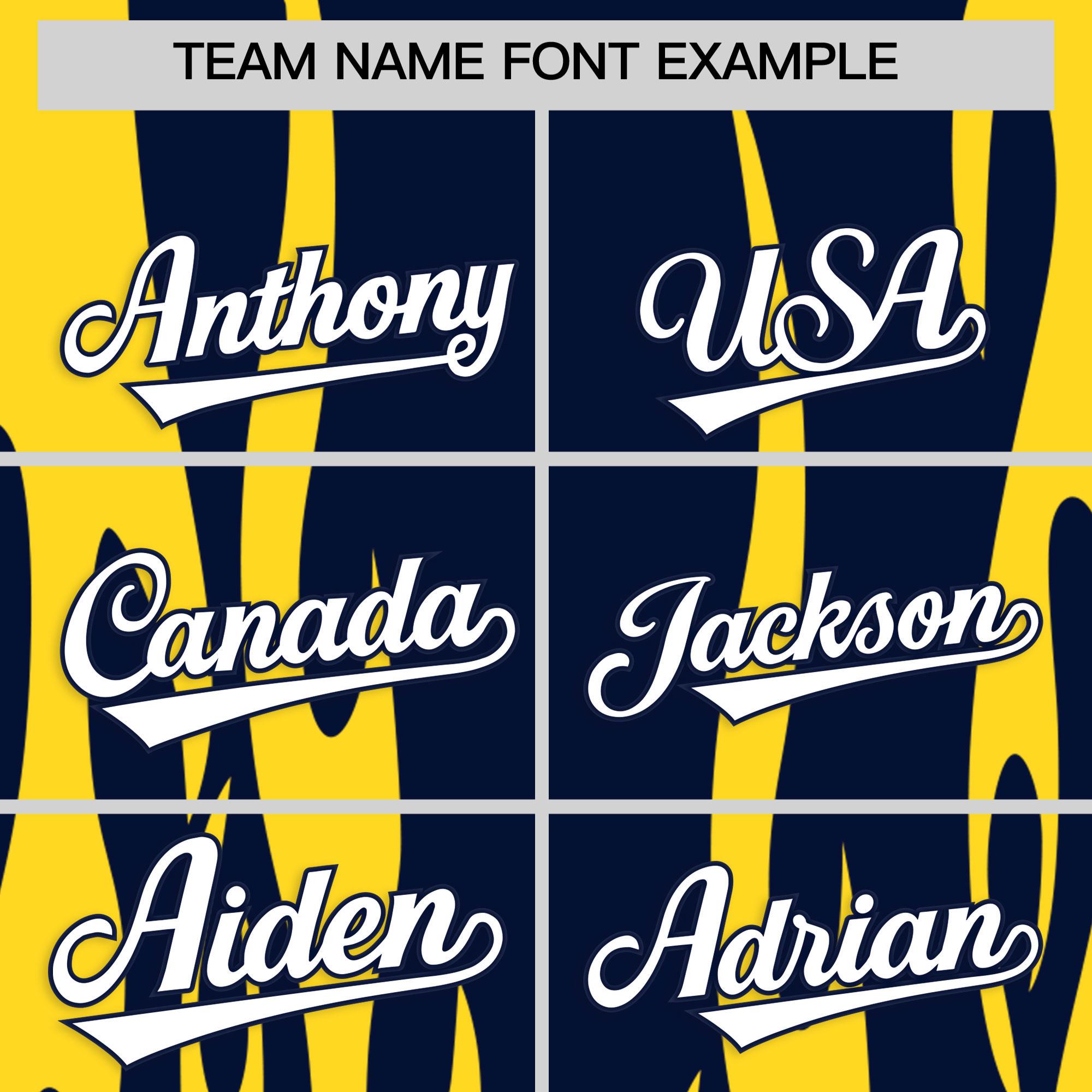 Custom Navy Gold Flame Pattern Authentic Pullover Baseball Jersey