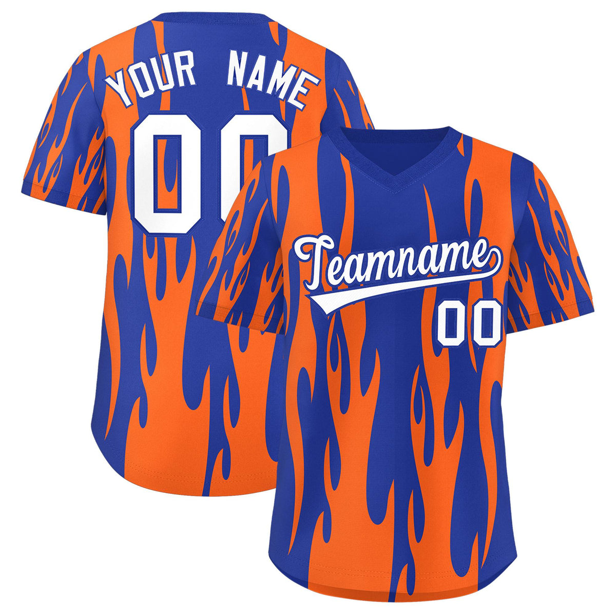 Custom Royal Orange Flame Pattern Authentic Pullover Baseball Jersey