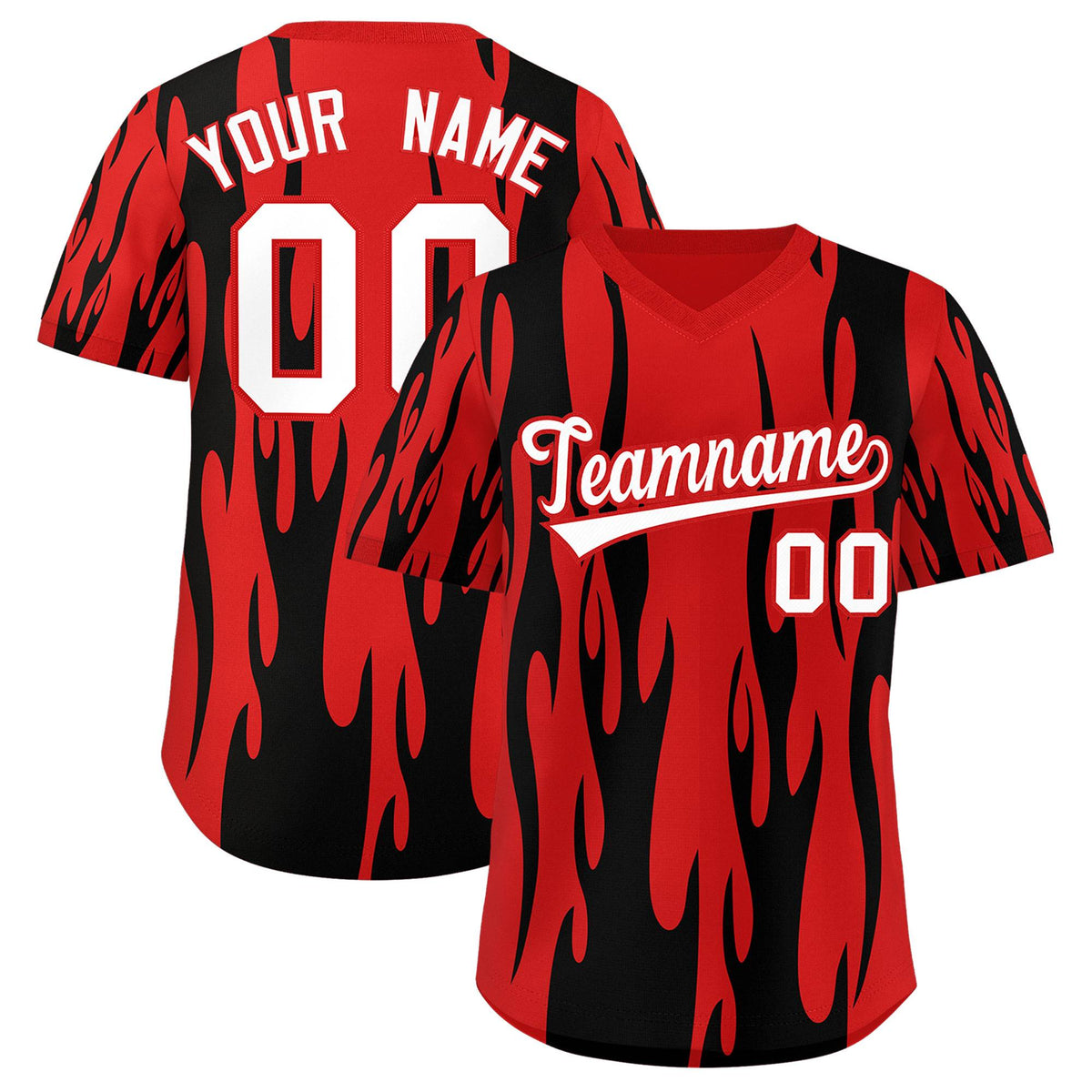 Custom Red Black Flame Pattern Authentic Pullover Baseball Jersey