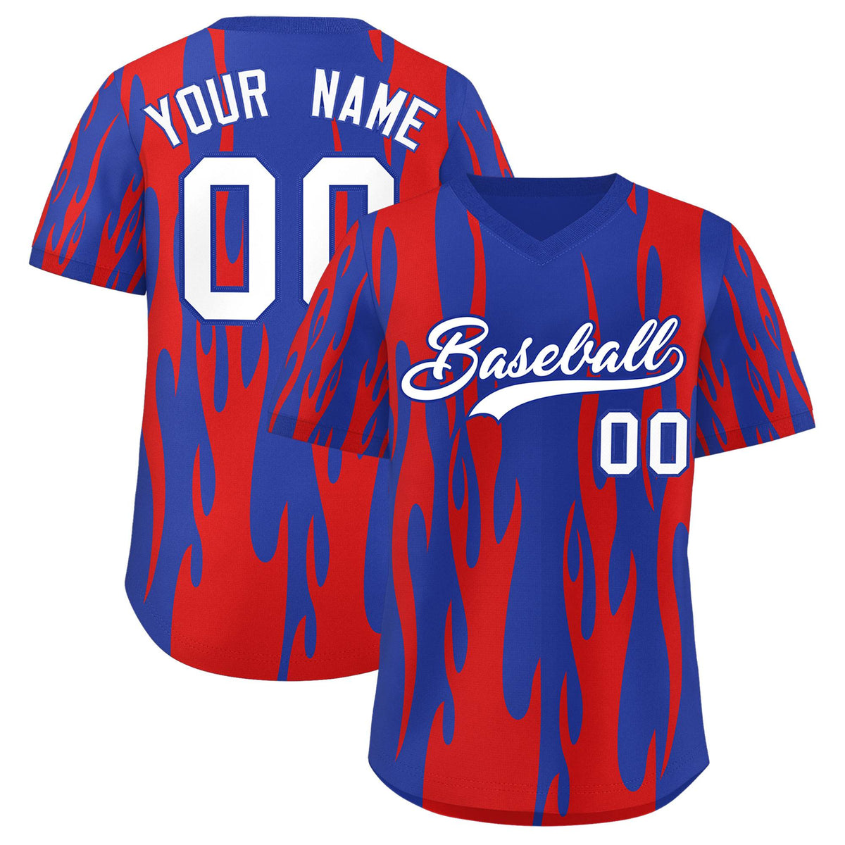 Custom Royal Red Flame Pattern Authentic Pullover Baseball Jersey