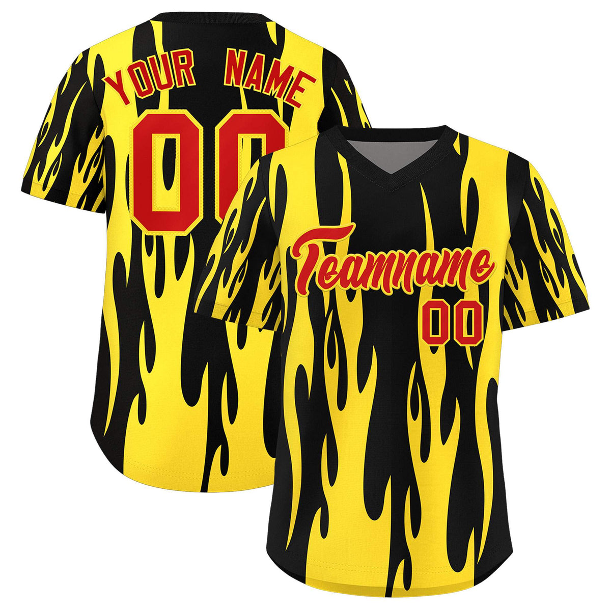 Custom Black Gold Flame Pattern Authentic Pullover Baseball Jersey