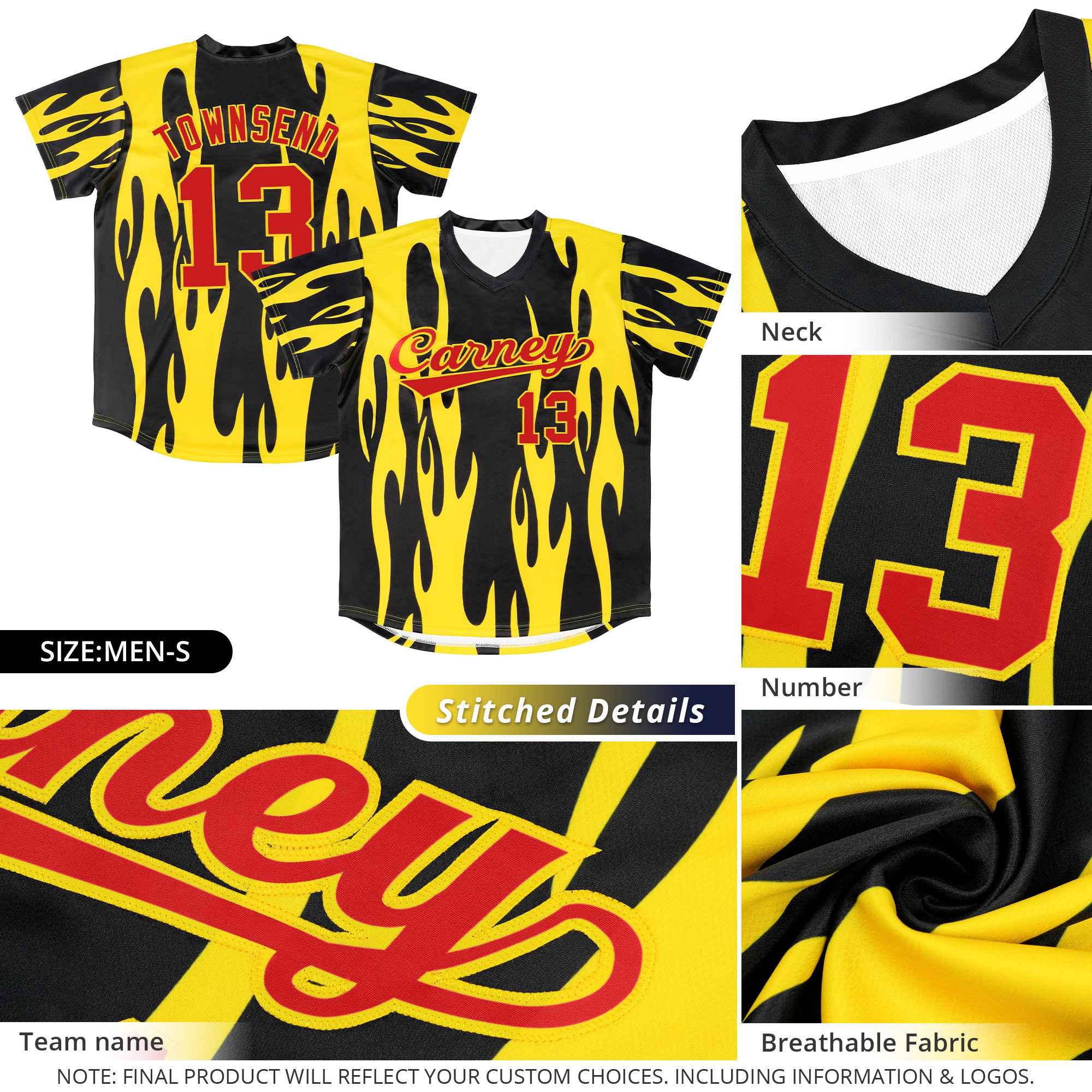 Custom Black Red Flame Pattern Authentic Pullover Baseball Jersey