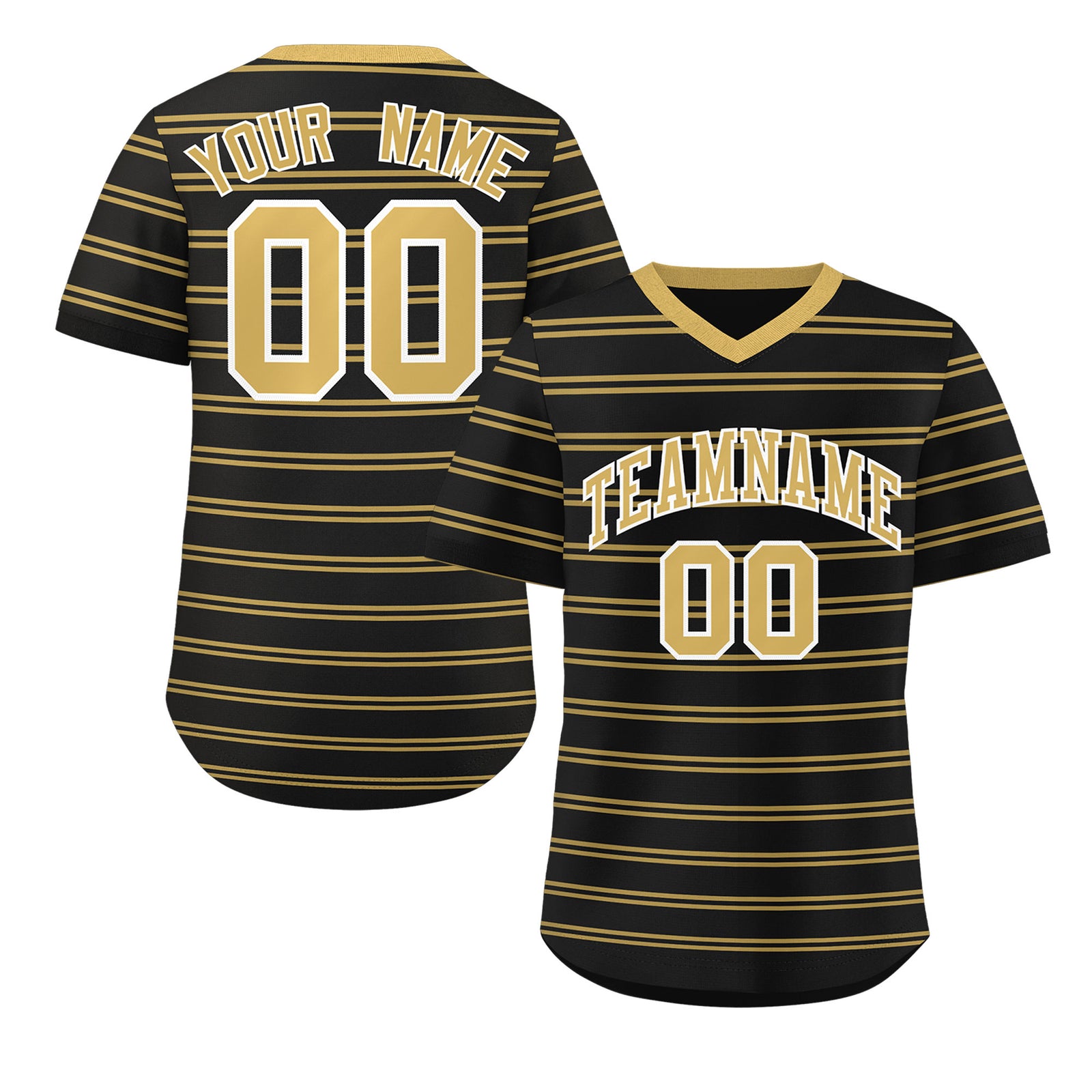 Custom Black Old Gold Personalized Horizontal Stripe Authentic Pullover Baseball Jersey