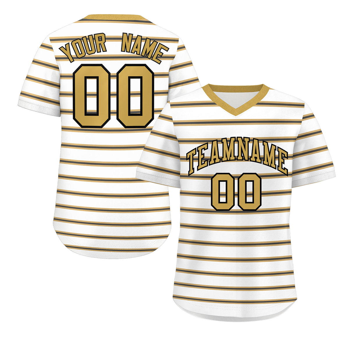 Custom White Old Gold-Black Personalized Horizontal Stripe Authentic Pullover Baseball Jersey