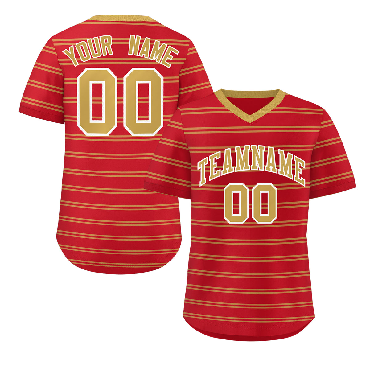 Custom Red Old Gold Personalized Horizontal Stripe Authentic Pullover Baseball Jersey