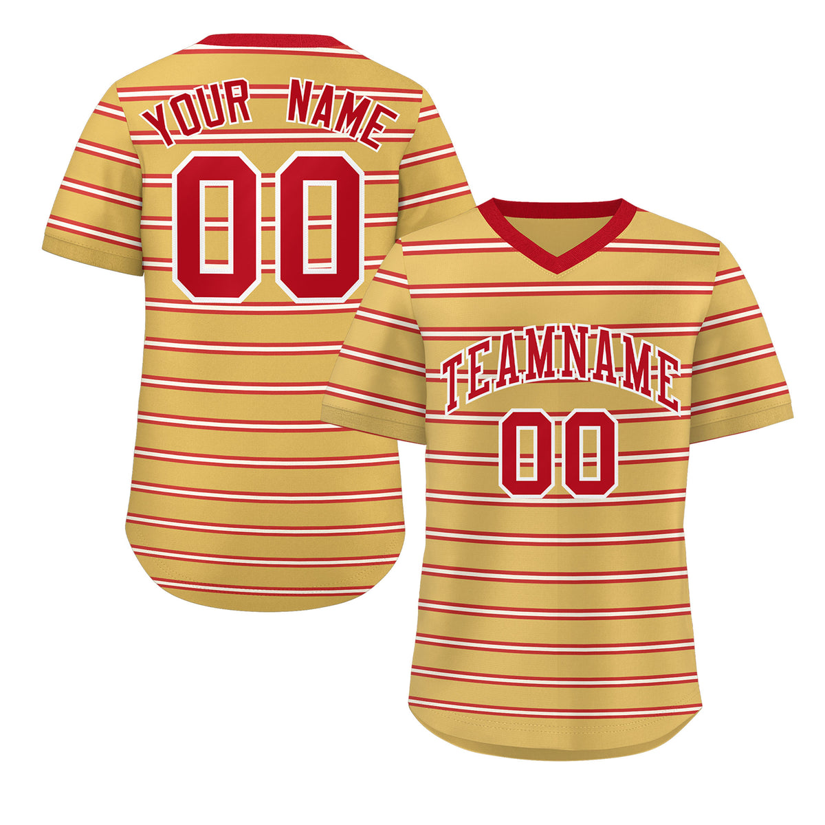Custom Old Gold Red-White Personalized Horizontal Stripe Authentic Pullover Baseball Jersey