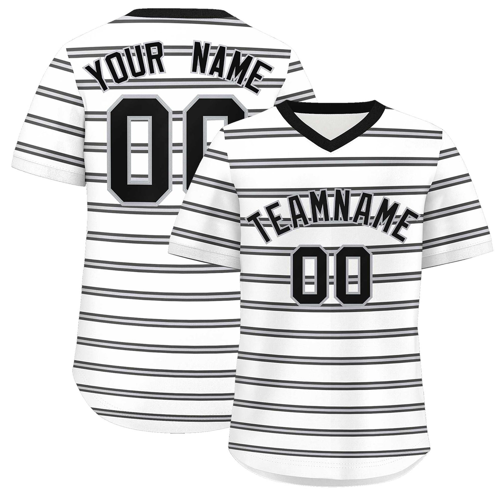 Custom White Black-Gray Personalized Horizontal Stripe Authentic Pullover Baseball Jersey
