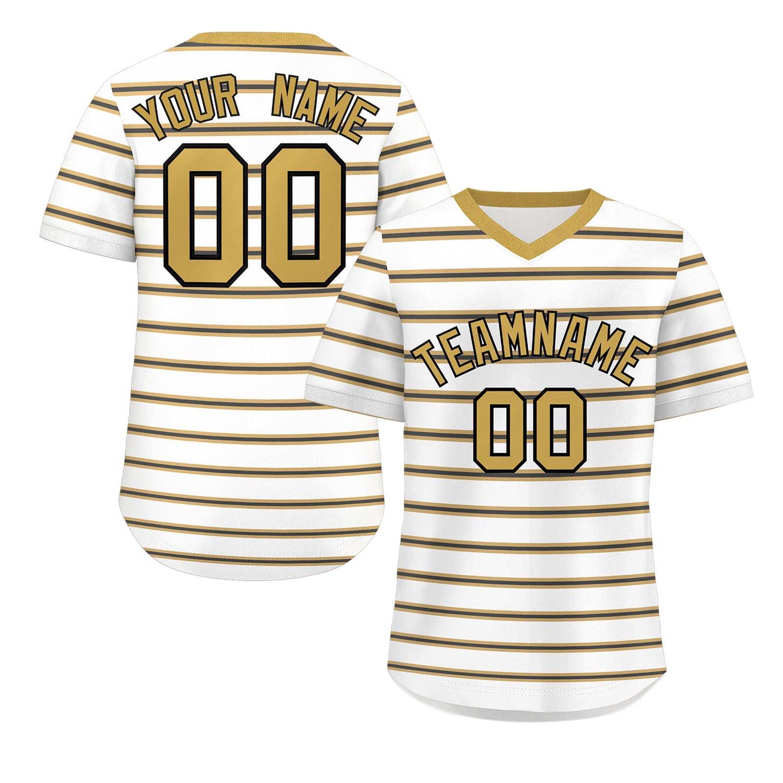 Custom White Old Gold-Black Personalized Horizontal Stripe Authentic Pullover Baseball Jersey