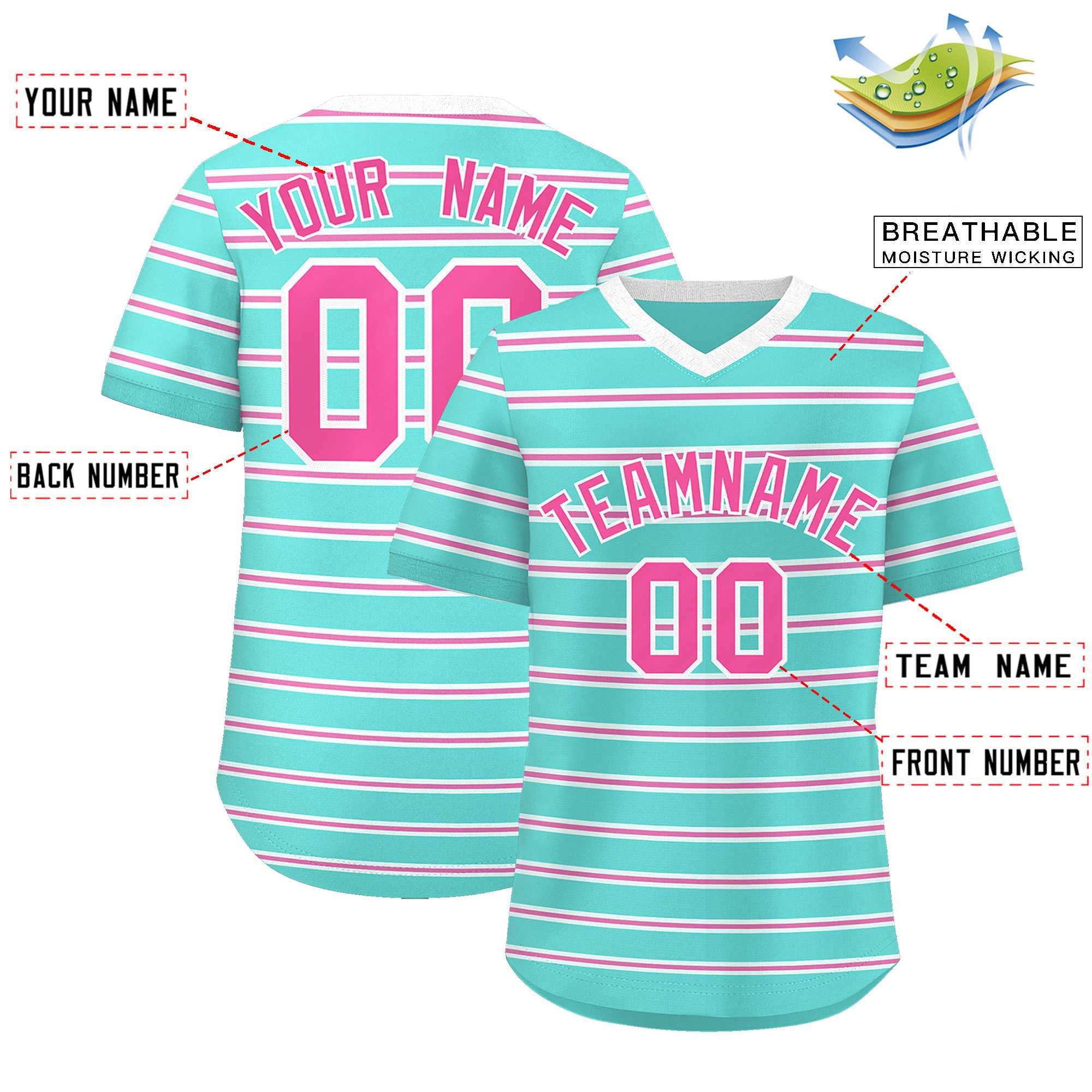 Custom Bright Green White-Pink Personalized Horizontal Stripe Authentic Pullover Baseball Jersey