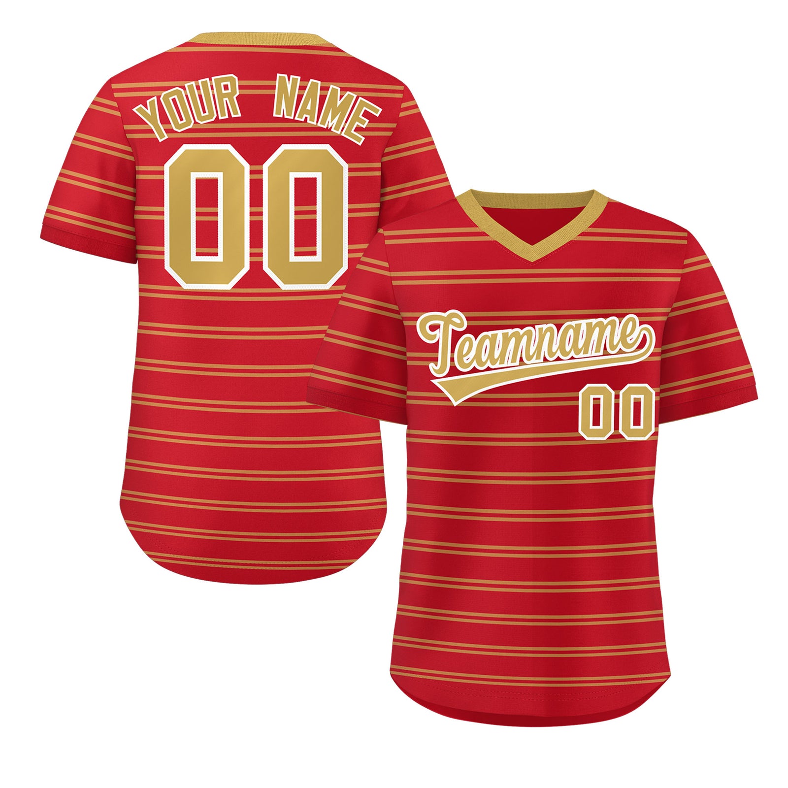 Custom Red Old Gold Personalized Horizontal Stripe Authentic Pullover Baseball Jersey