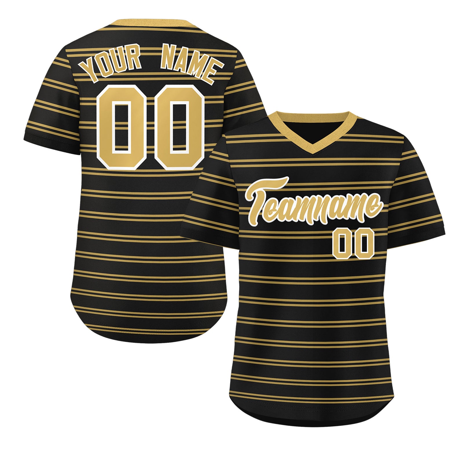 Custom Black Old Gold Personalized Horizontal Stripe Authentic Pullover Baseball Jersey