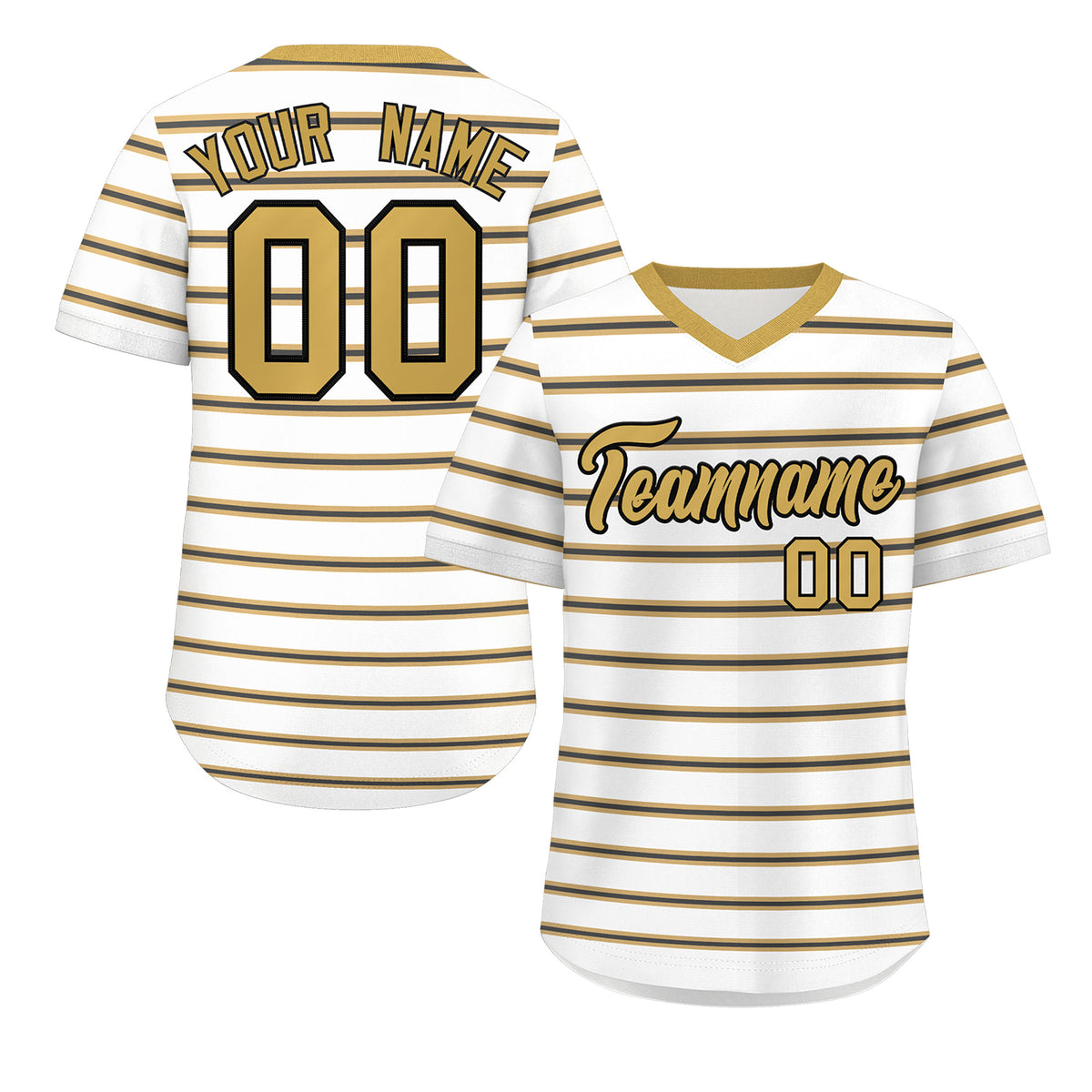 Custom White Old Gold-Black Personalized Horizontal Stripe Authentic Pullover Baseball Jersey
