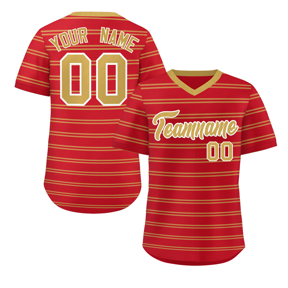 Custom Red Old Gold Personalized Horizontal Stripe Authentic Pullover Baseball Jersey