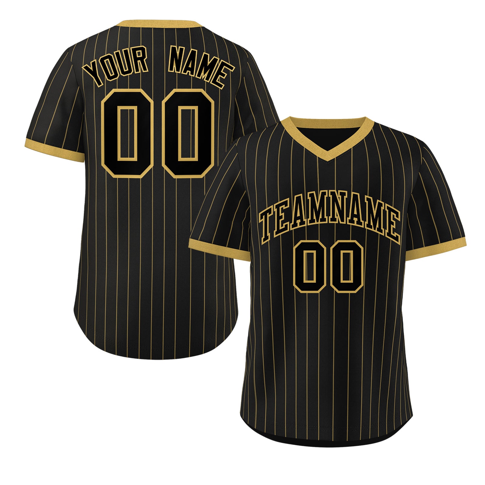 Custom Black Old Gold Stripe Fashion Authentic Pullover Baseball Jersey