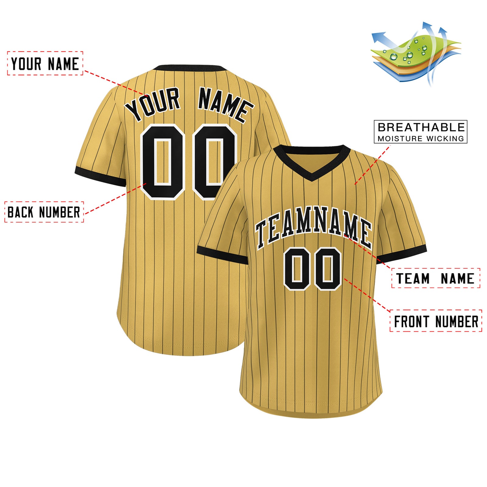 Custom Old Gold Black Stripe Fashion Authentic Pullover Baseball Jersey